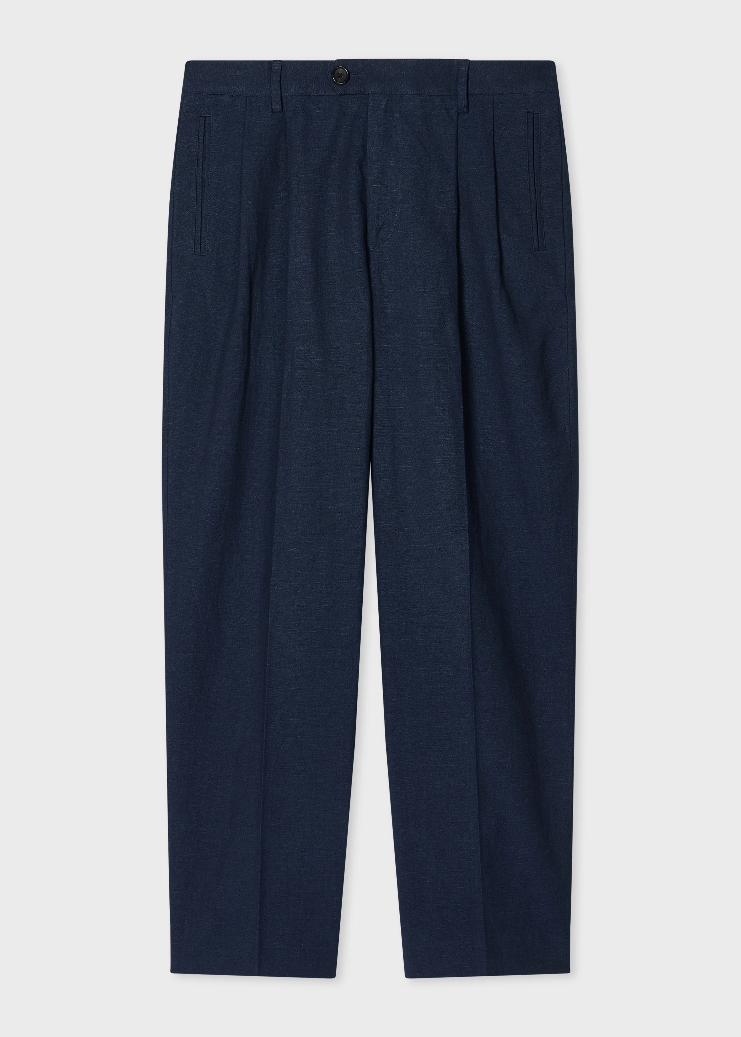 Relaxed-Fit Navy Linen-Blend Pleated Trousers - 1
