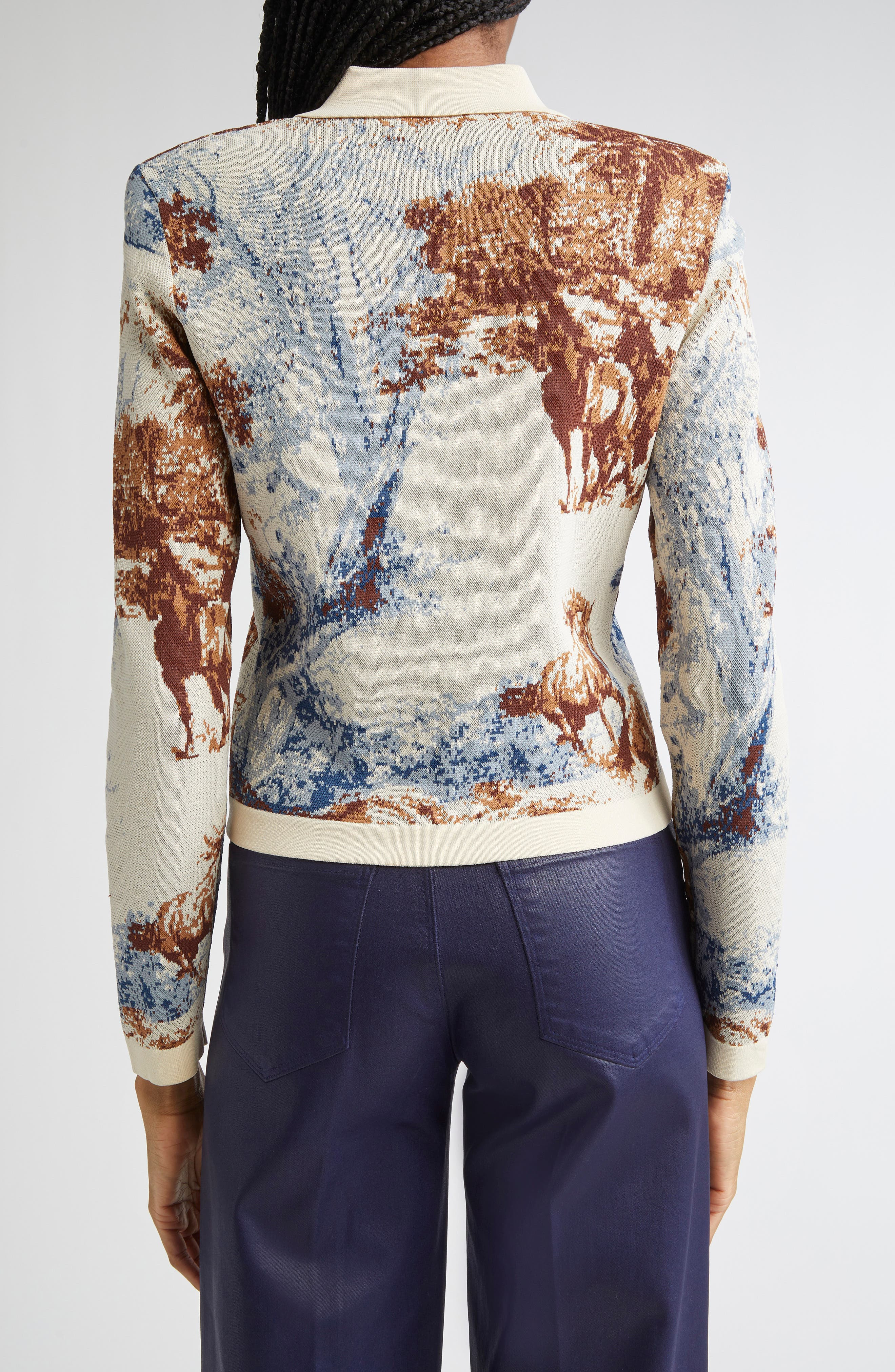 L'AGENCE Osiris Jacquard Knit Jacket in Tan Mountain Western Toile at Nordstrom - 3