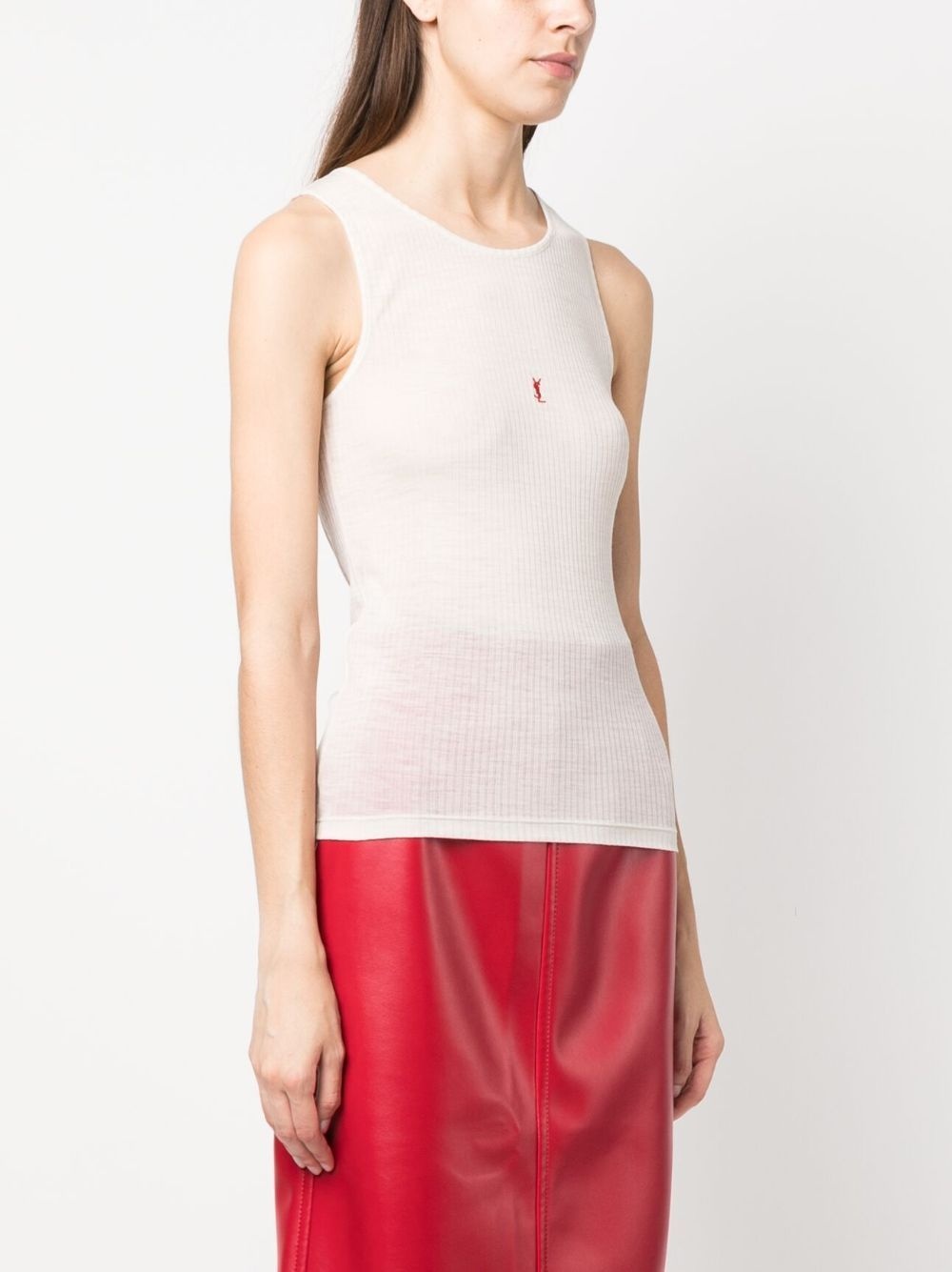 logo-embroidered wool tank top - 3