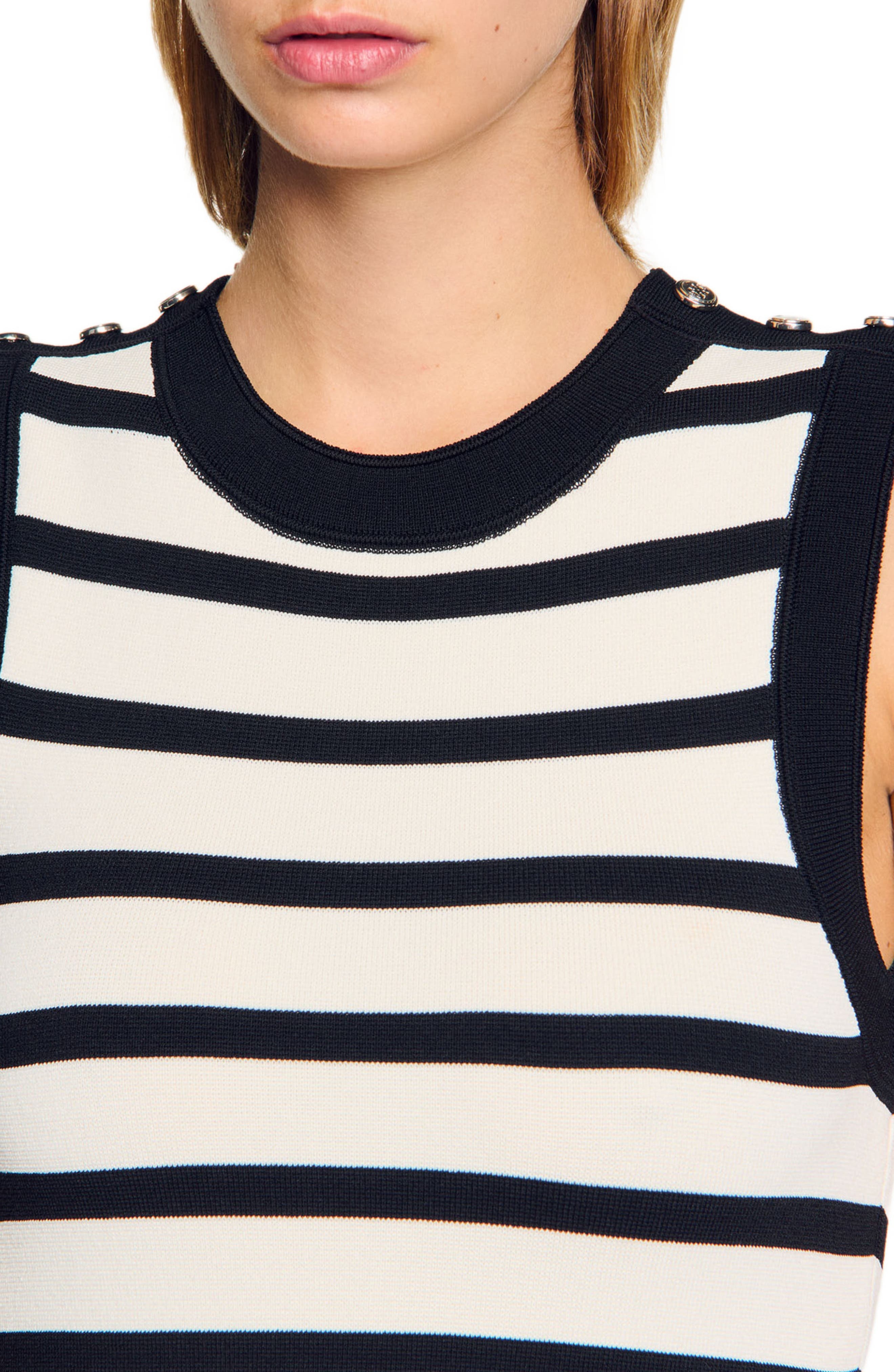SANDRO Striped knit mini dress in Ecru /Black at Nordstrom - 4
