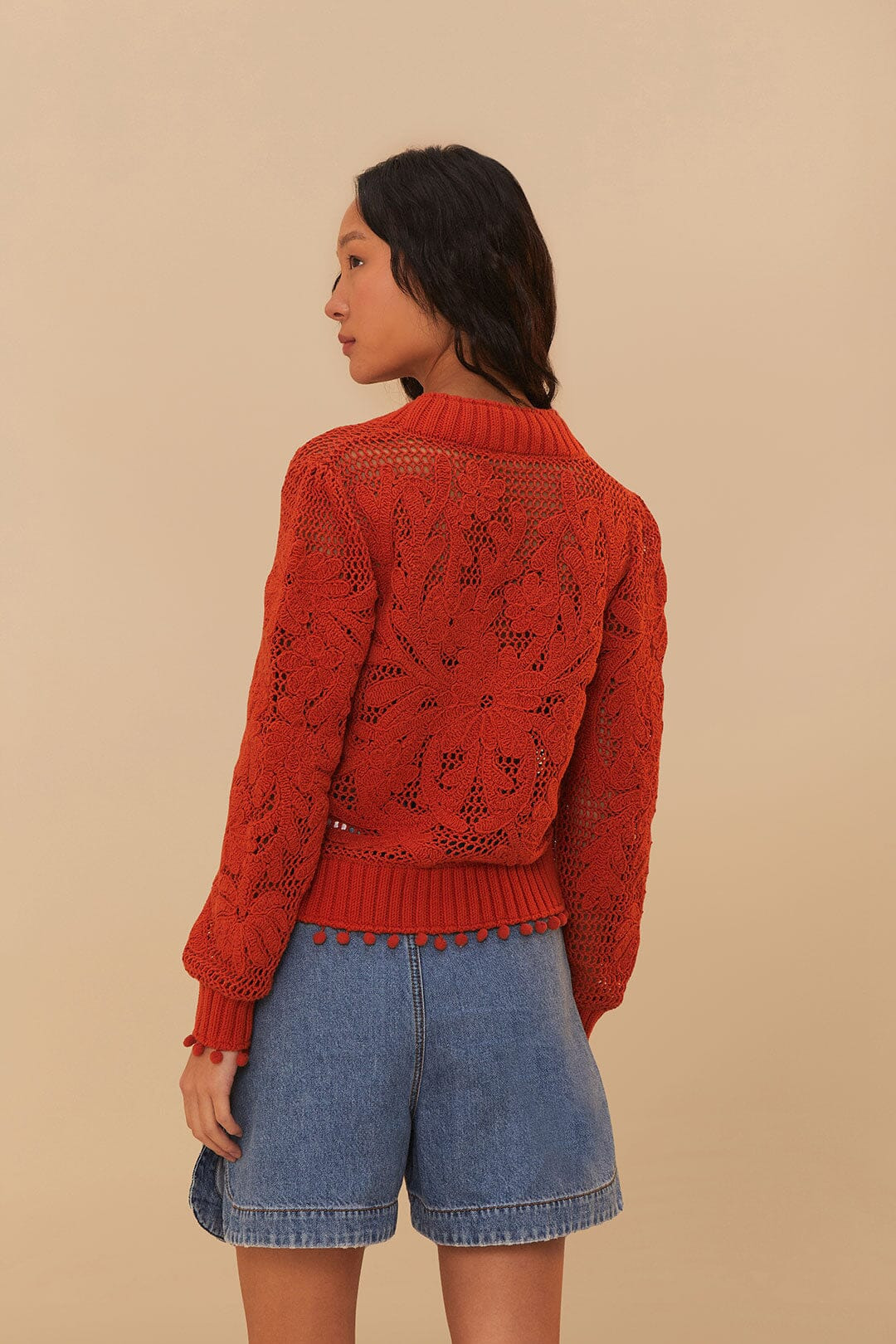 Orange Floral Knit Cardigan - 3