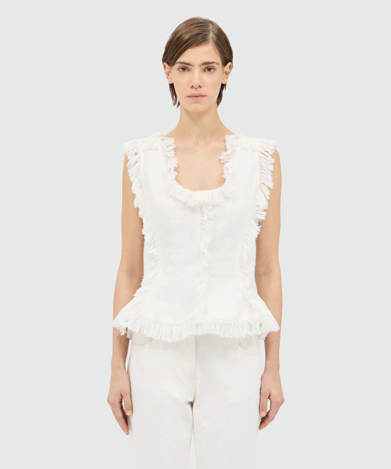 MSGM White frayed raw cotton top. outlook