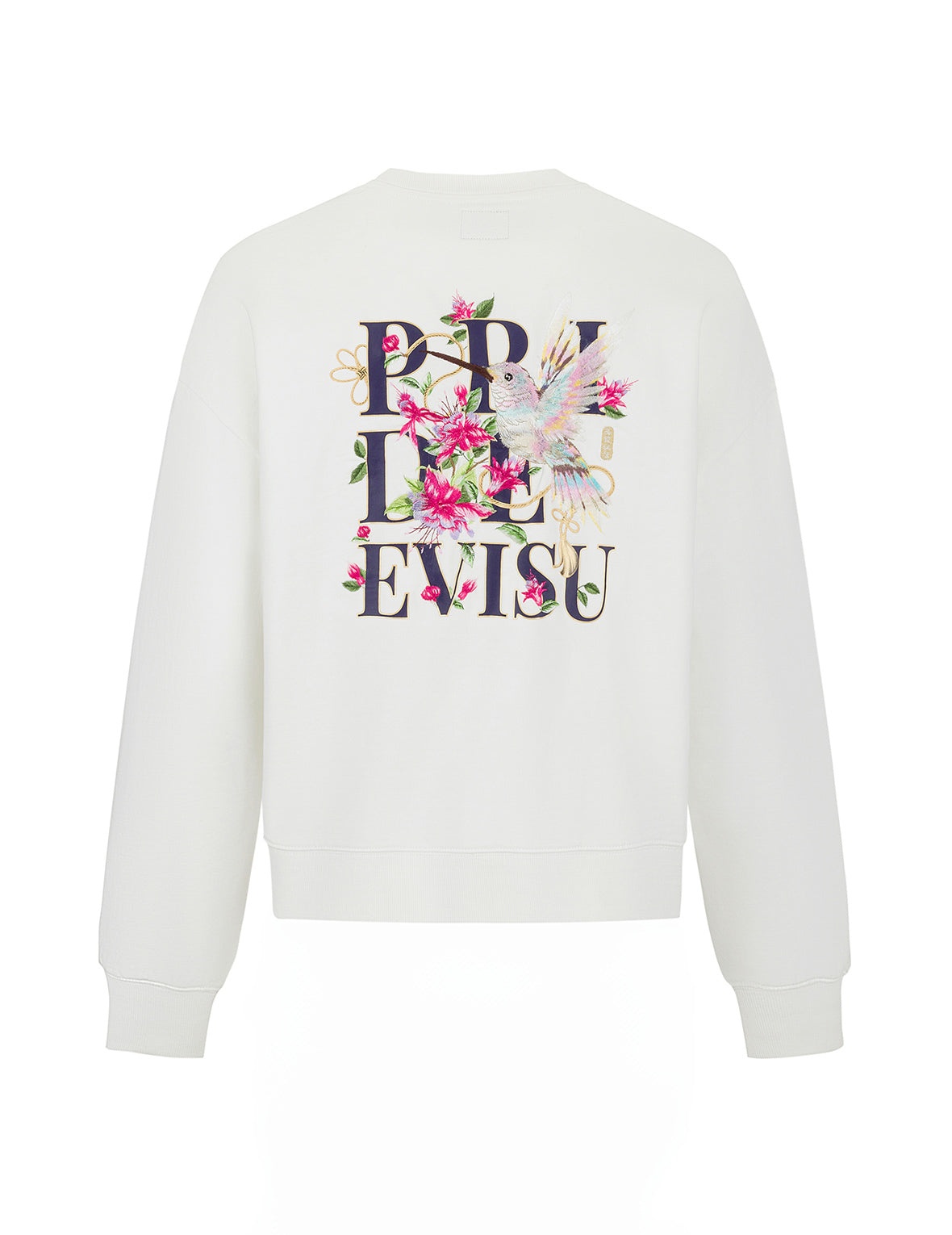 Hummingbird and Magnolia Embroidery Oversized Sweatshirt - 10