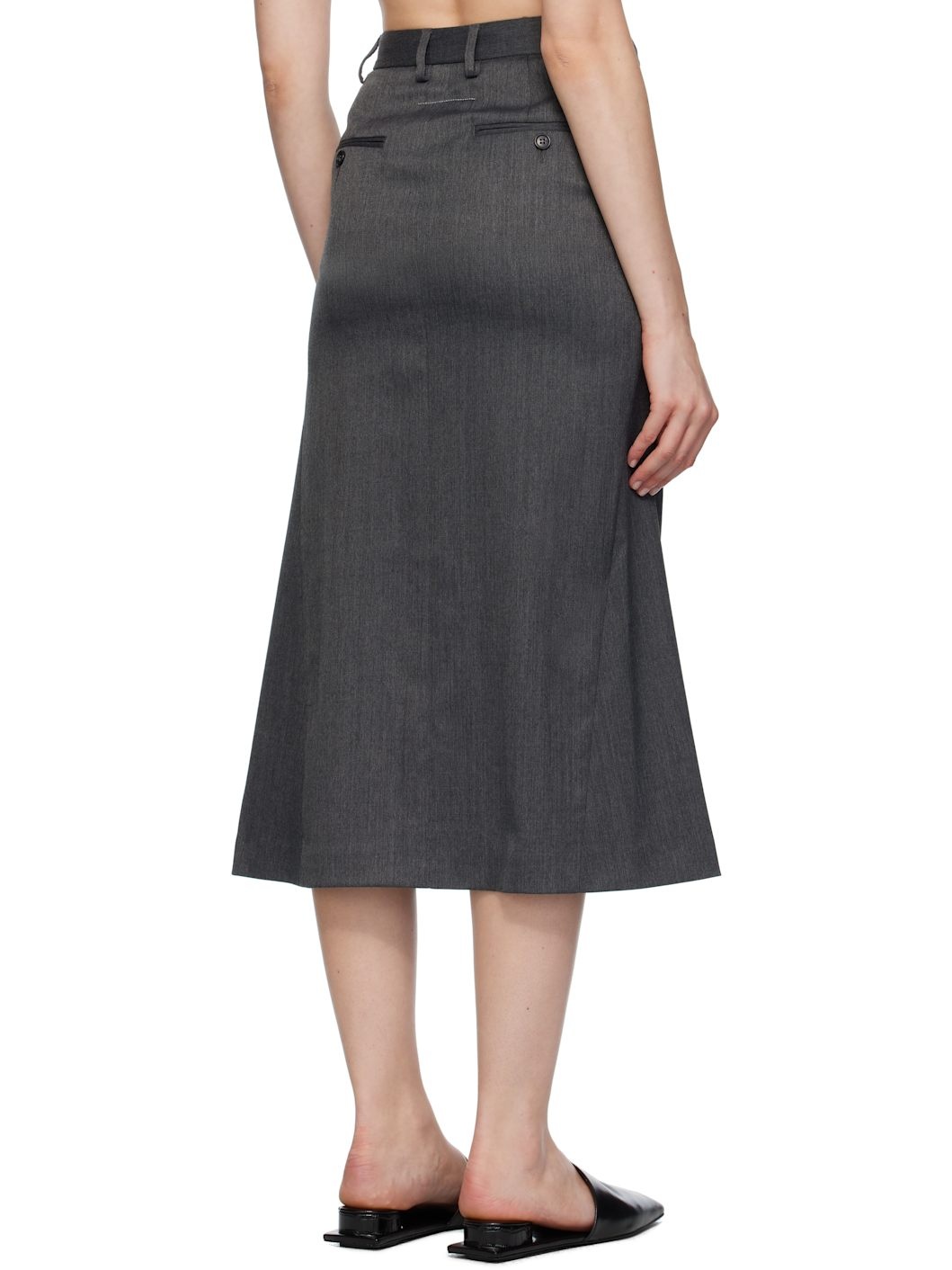 Gray Tailored Midi Skirt - 3