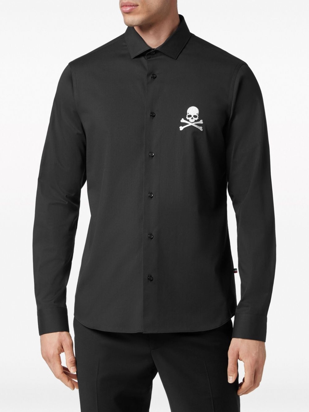 skull-embroidered cotton shirt - 3