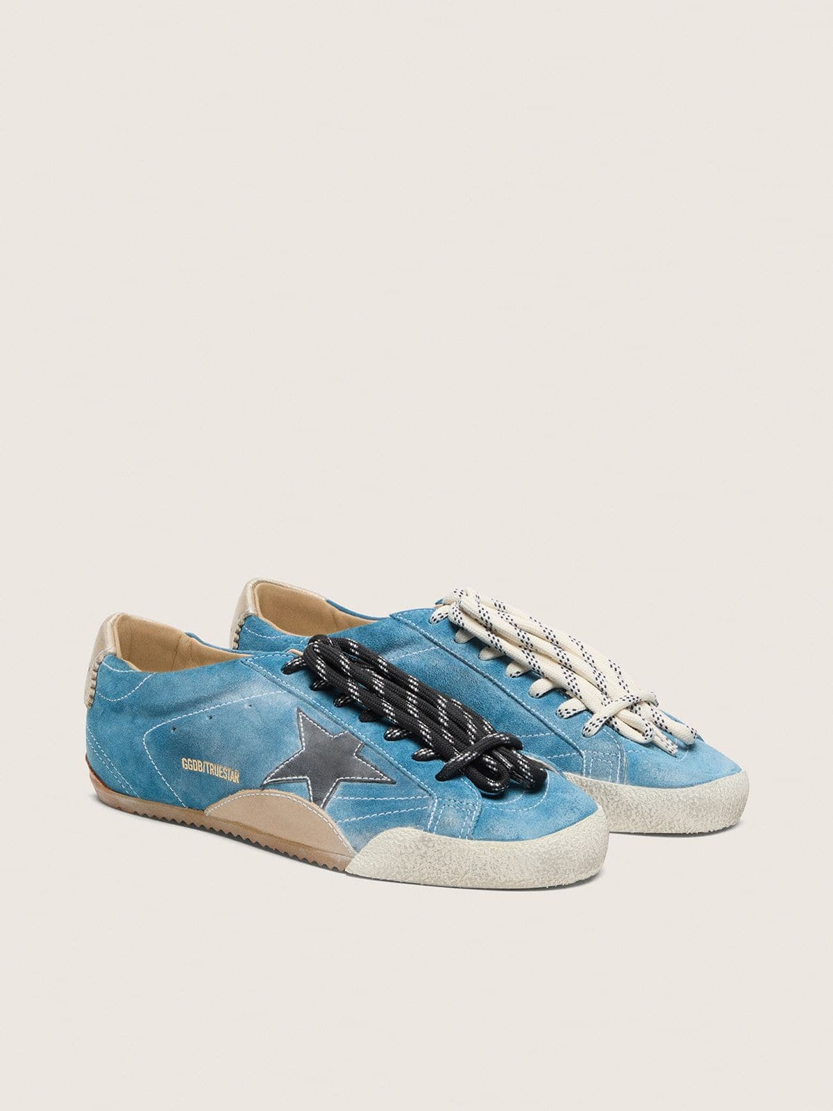 Men's True-Star in teal suede with black star and cream heel tab - 2