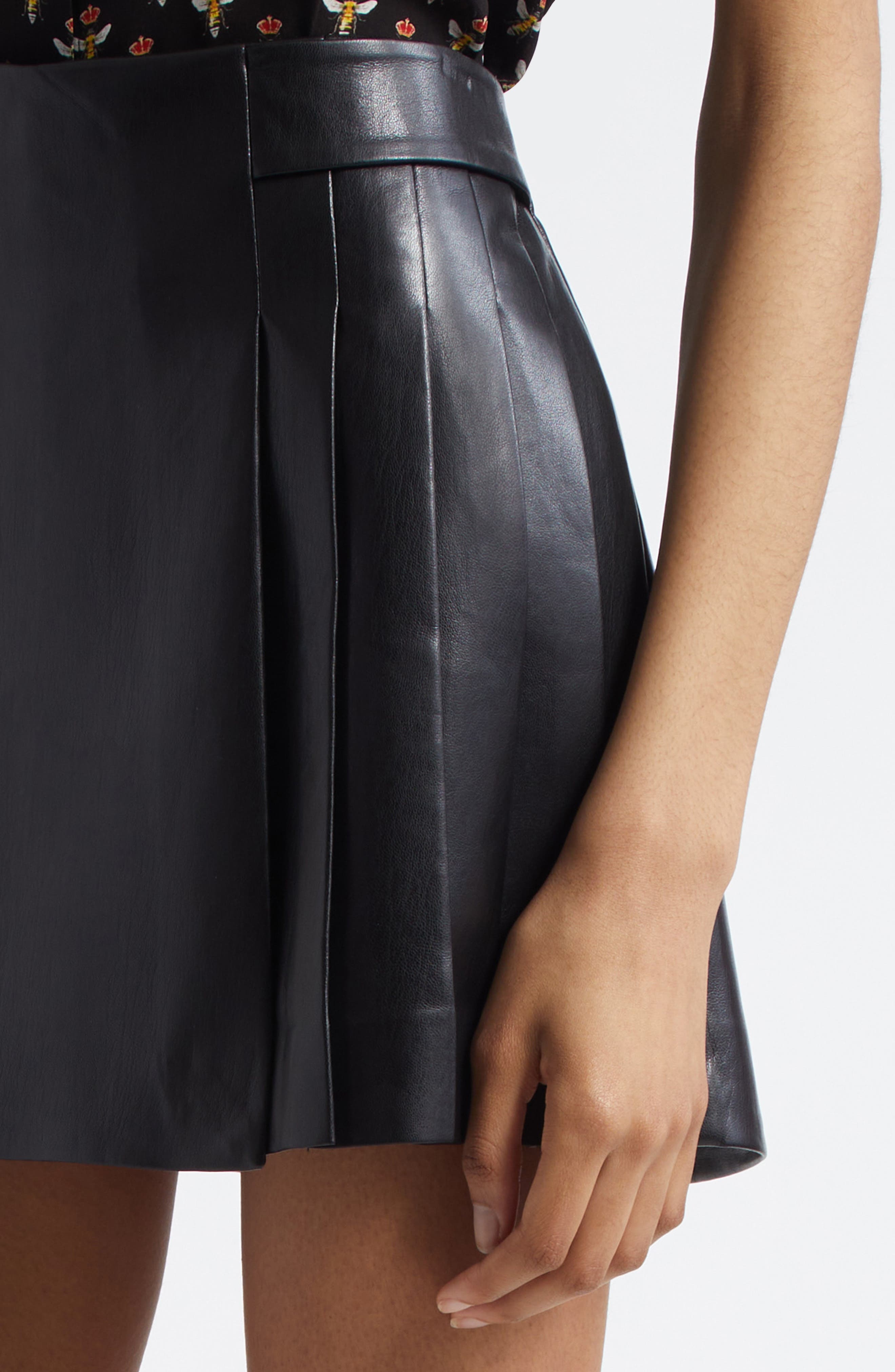 Alice + Olivia Toni Pleated Faux Leather Miniskirt in Black at Nordstrom - 5