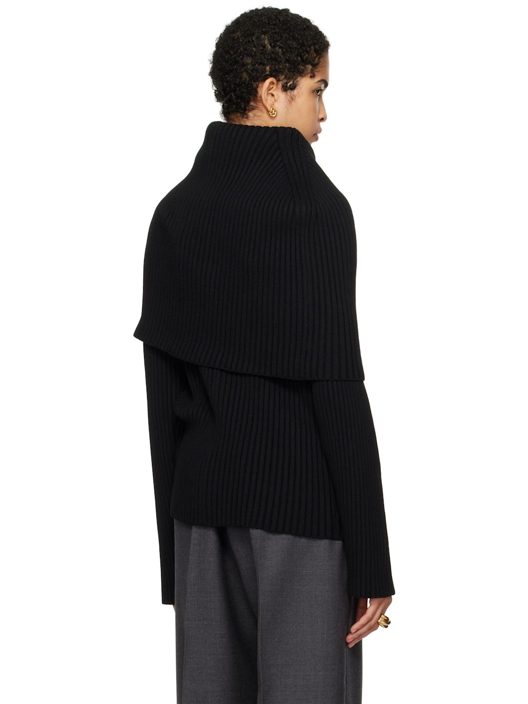 Black Covered Shoulders Turtleneck - 3