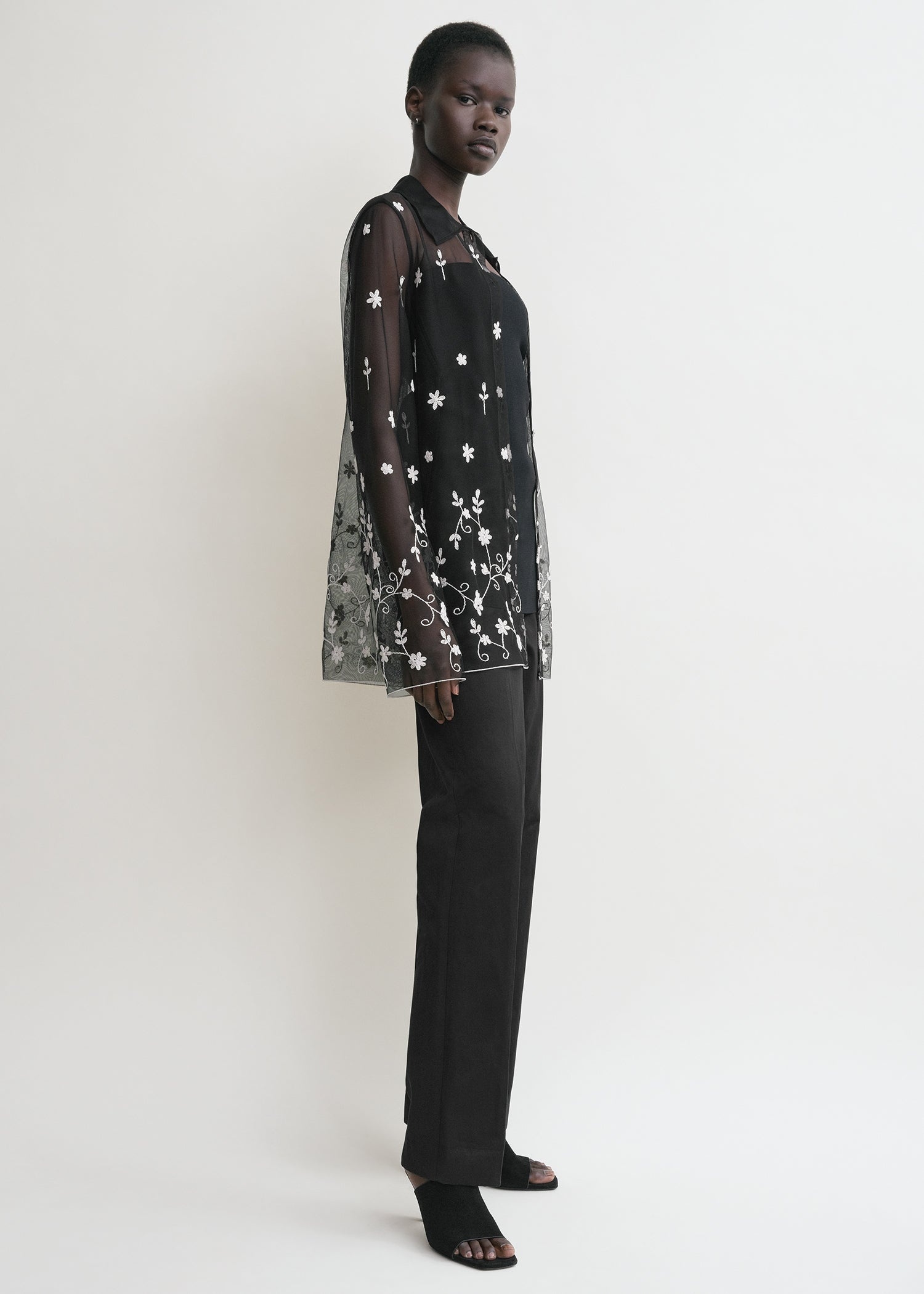 Floral tulle shirt black/white - 3