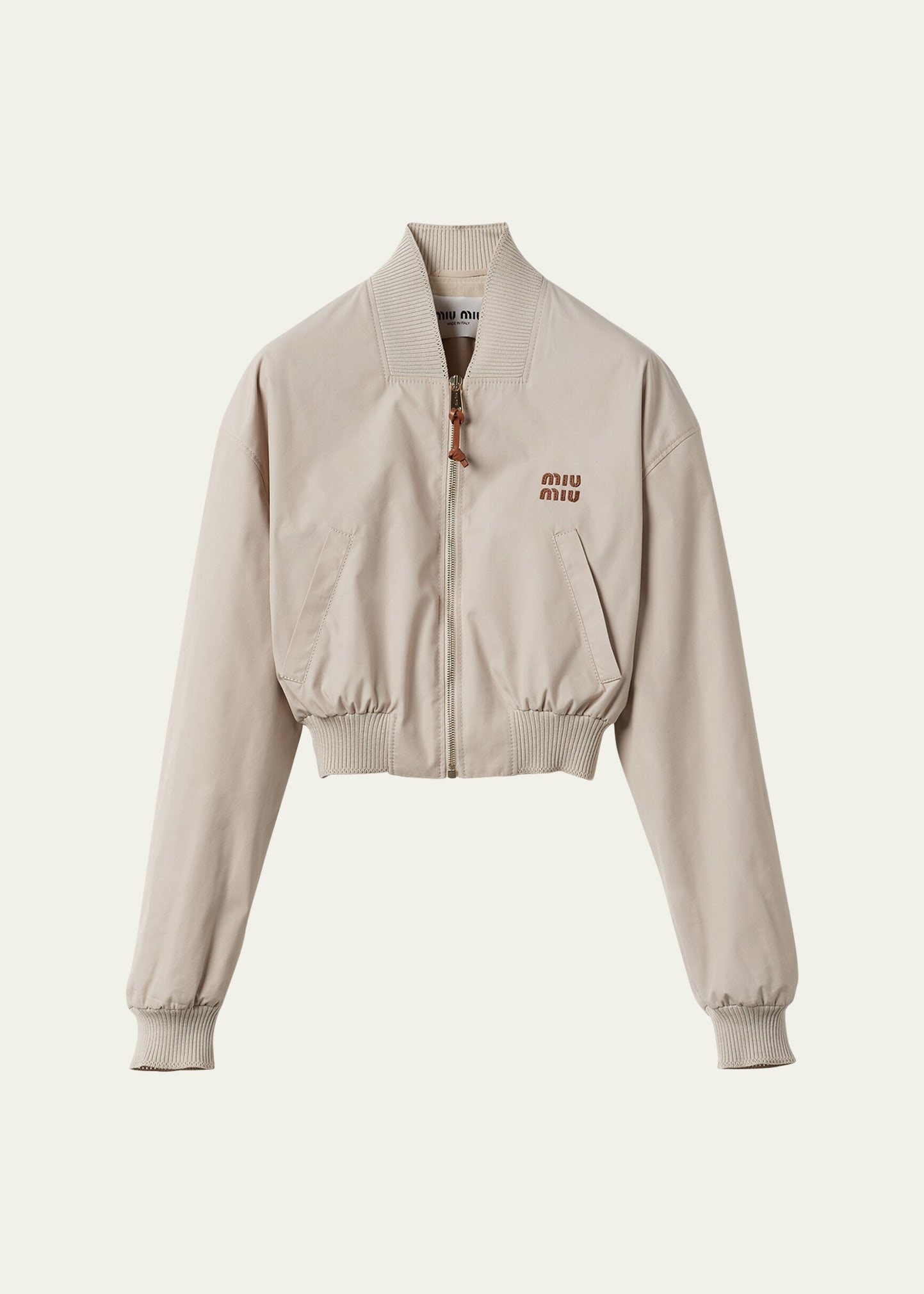 Long-Sleeve Crop Zip Bomber Jacket - 1