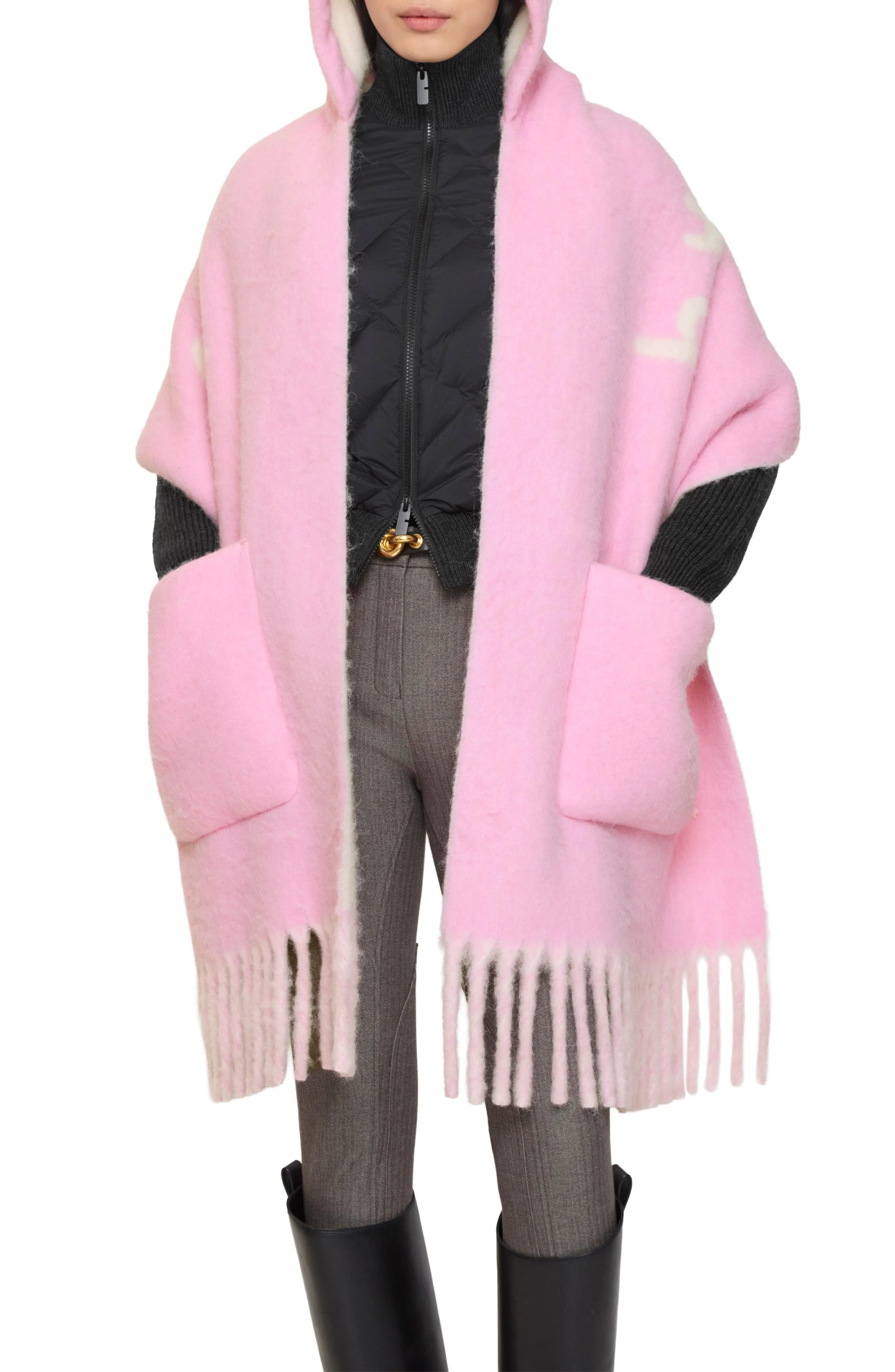 burberry Logo Alpaca & Wool Blend Hooded Scarf in Sugar Pink at Nordstrom - 1
