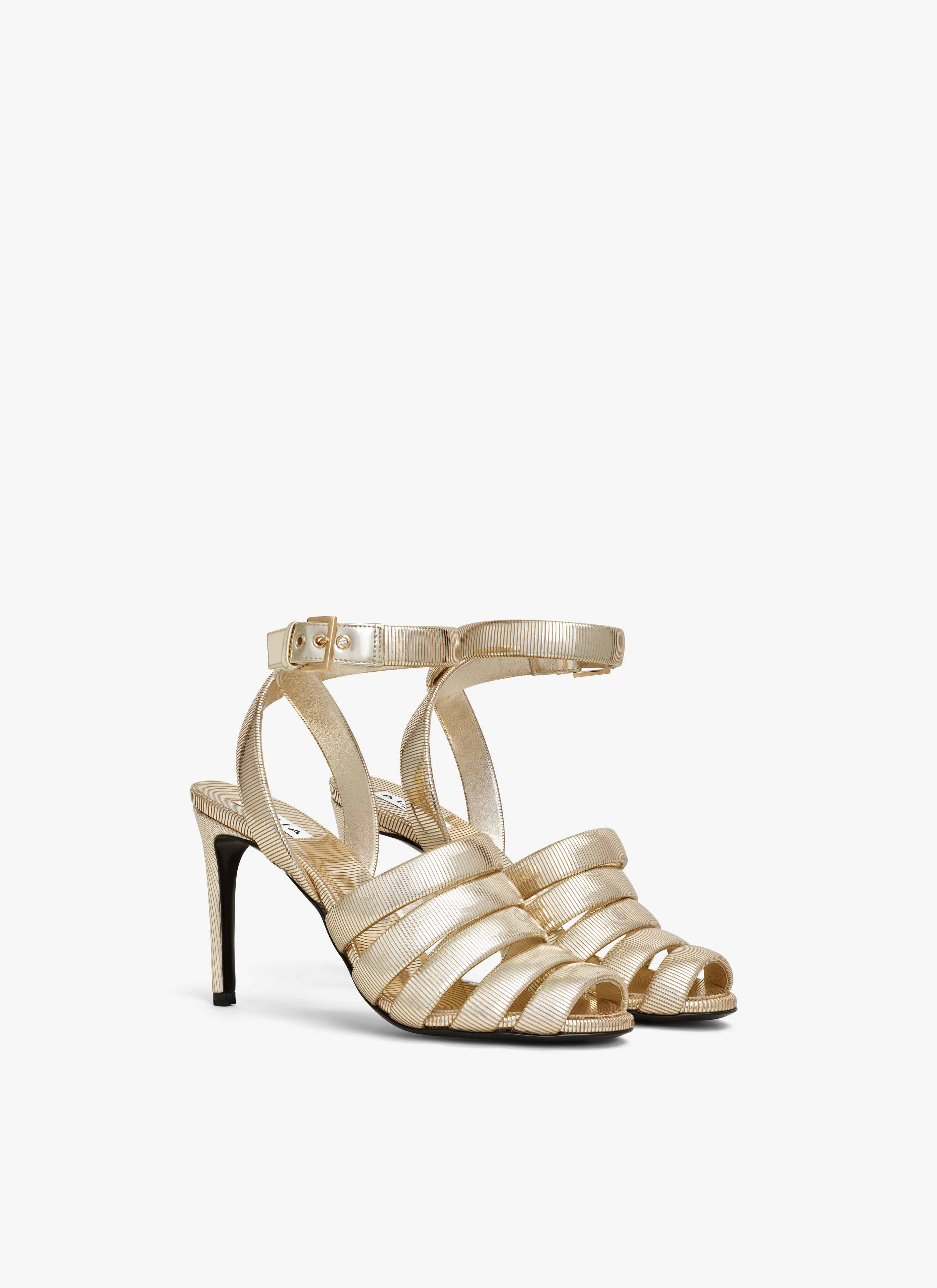 CHAIN STRAPPY SANDALS IN METALLIZED LEATHER - 3
