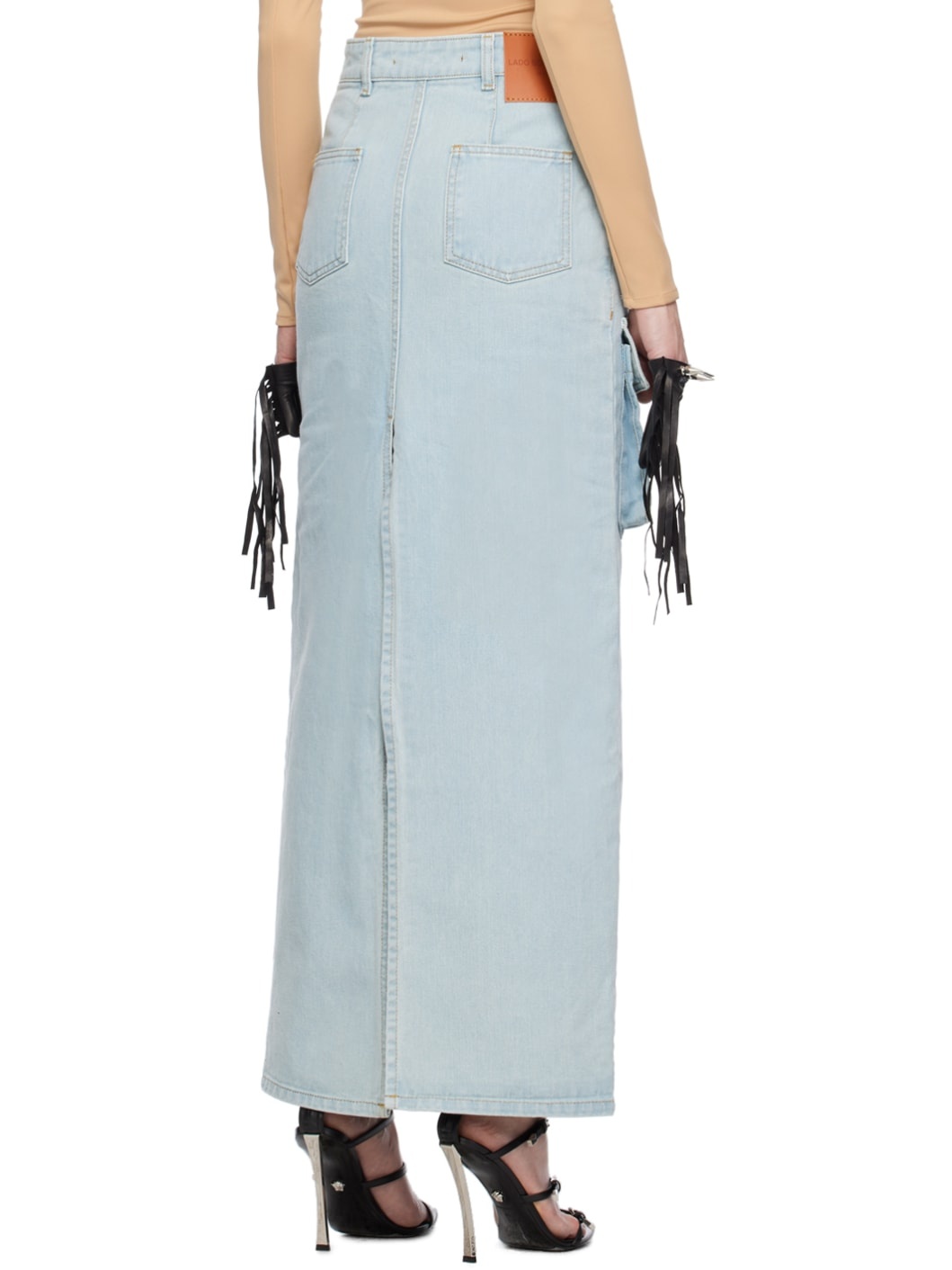 Blue Cargo Denim Maxi Skirt - 3