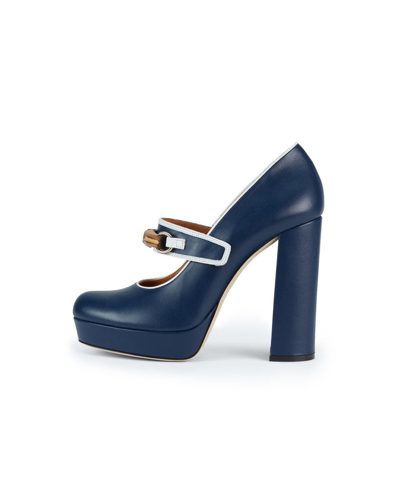 Navy Leather Bamboo Pumps - 2