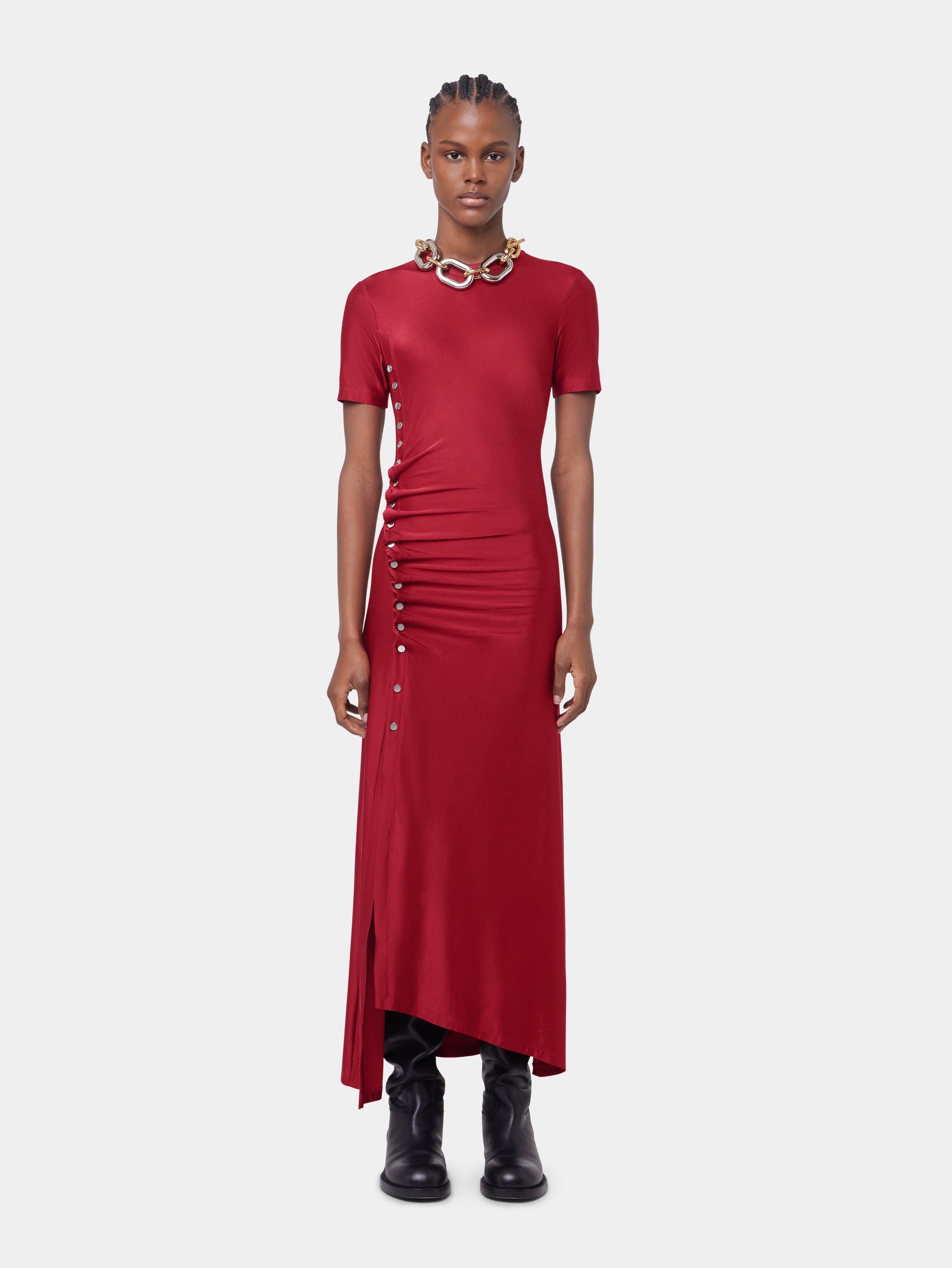 RED LONG DRAPED DRESS IN JERSEY - 2