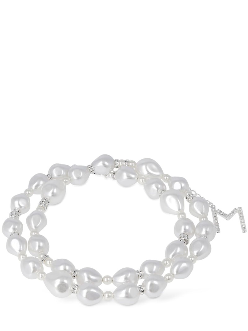 Faux pearl double wrap necklace - 1