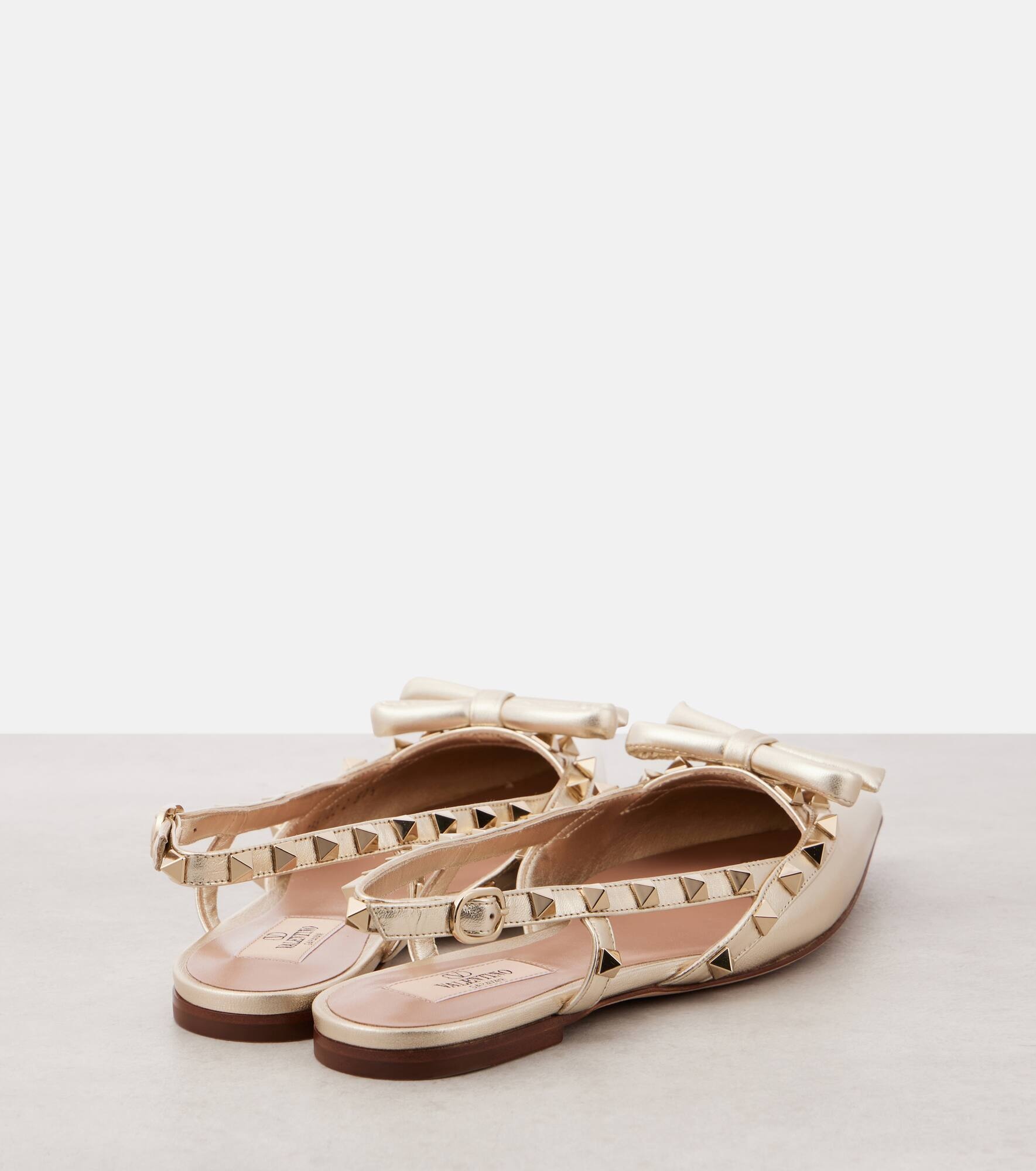 Rockstud metallic leather slingback flats - 3