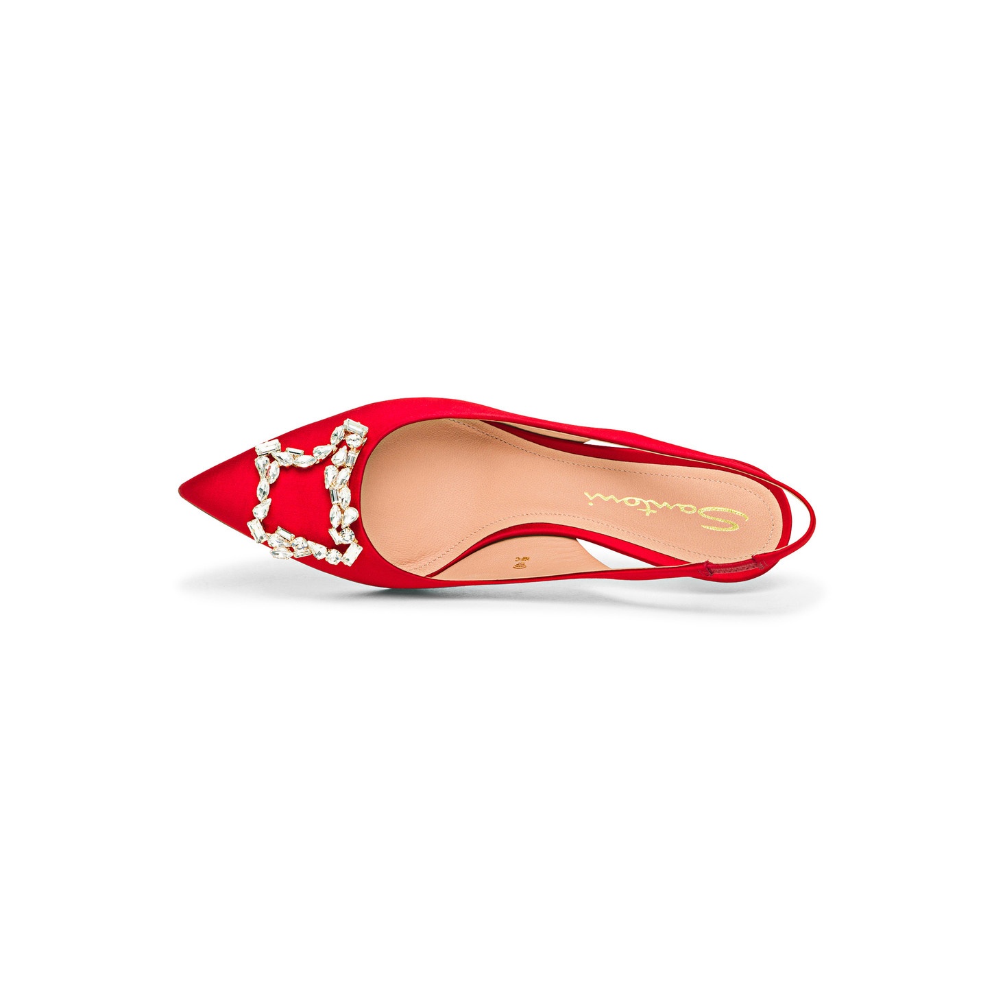 Women's red satin mid-heel Santoni Sibille pump - 4