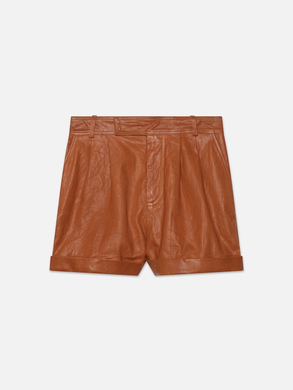 Pleated Wide Cuff Leather Short in Light Whiskey - 1