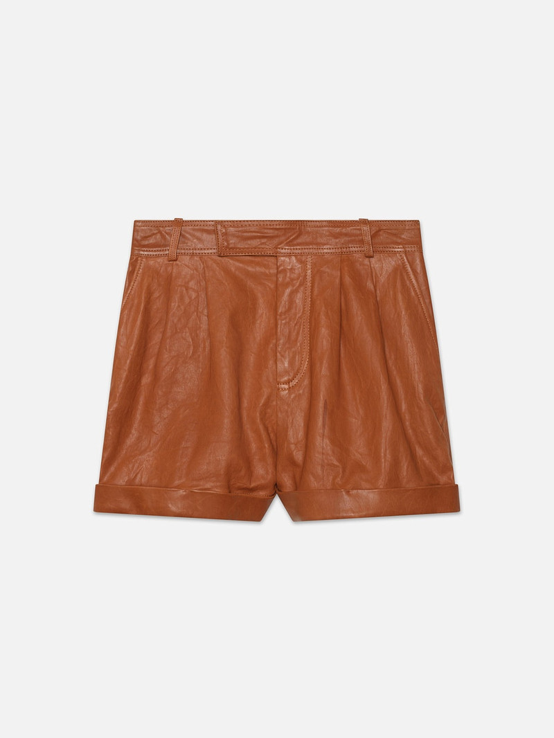 Pleated Wide Cuff Leather Short in Light Whiskey 1
