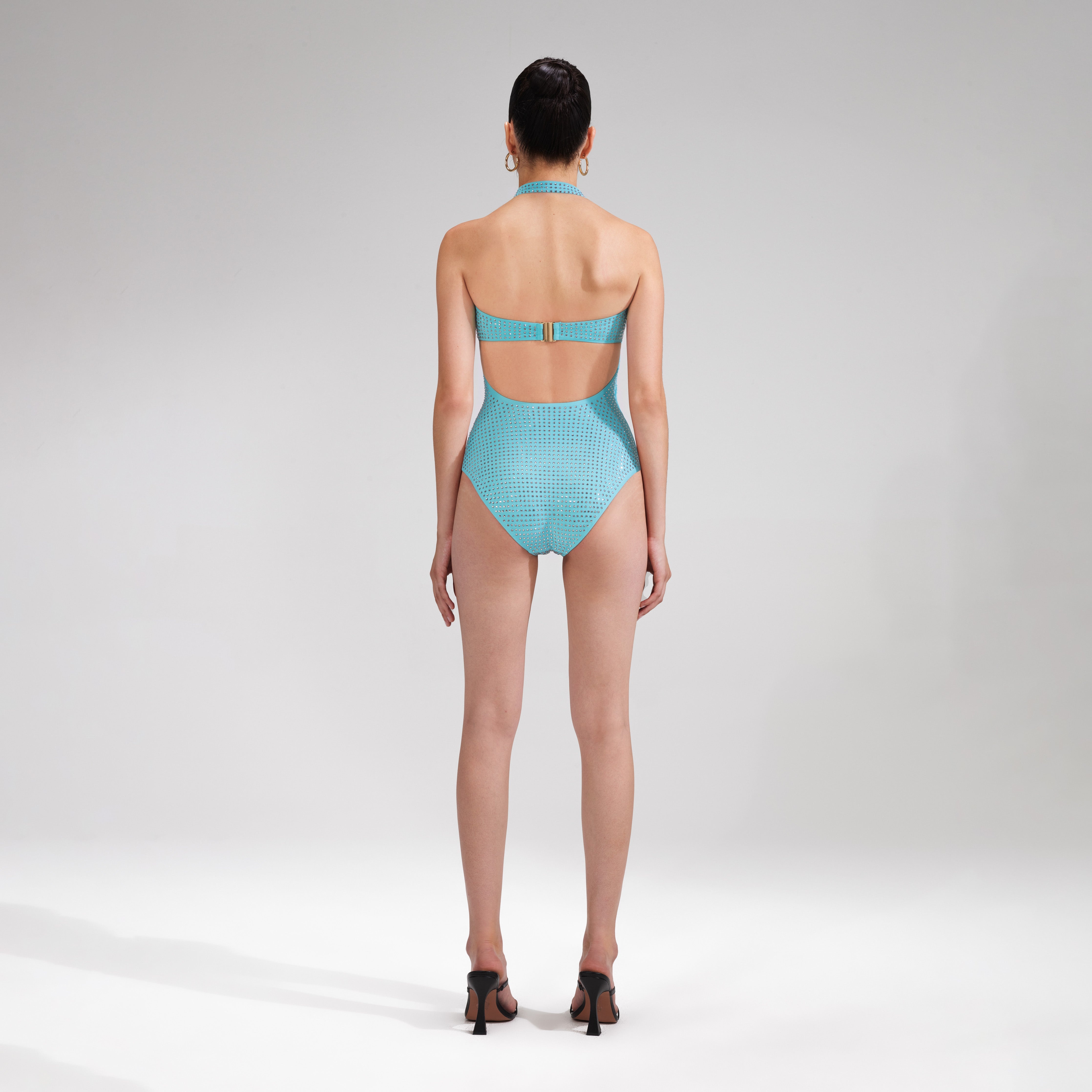 Pale Blue Rhinestone Swimsuit - 3