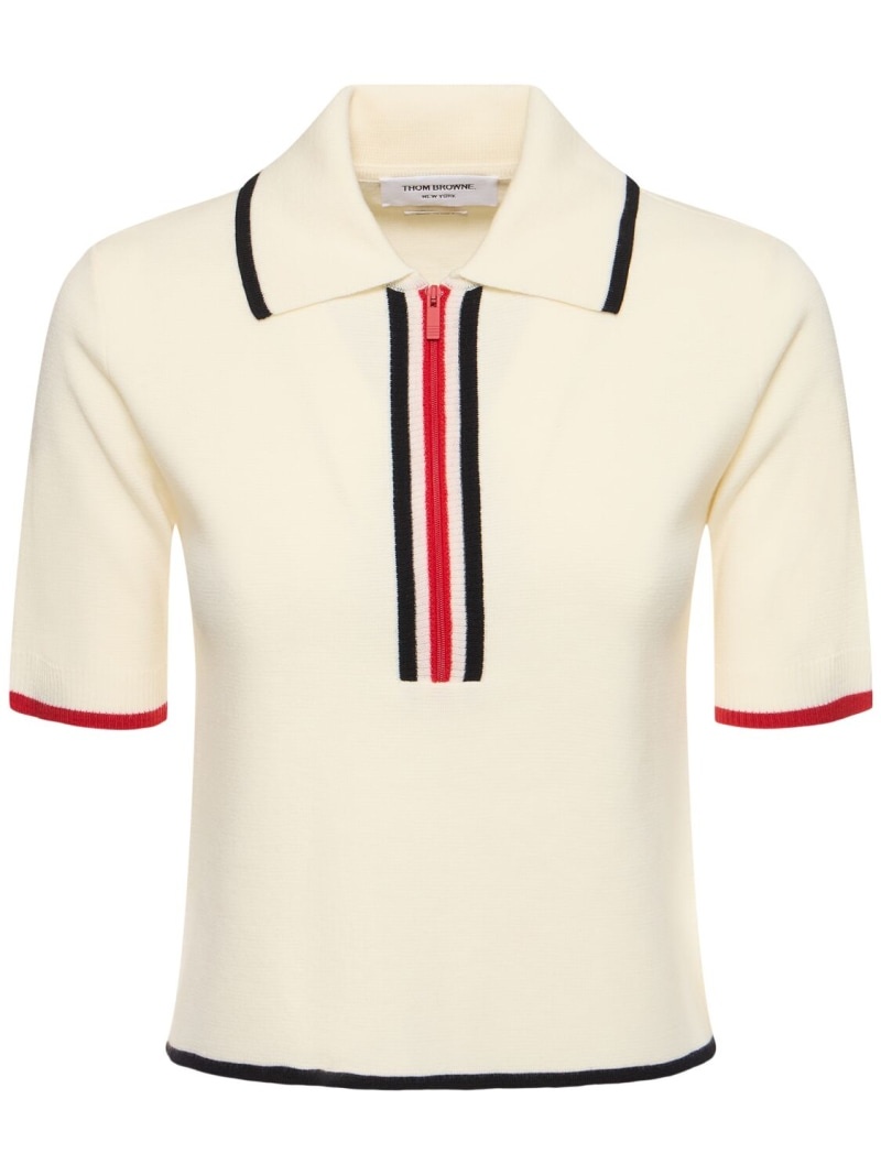 Milano stitch s/s zip-up wool polo top - 1