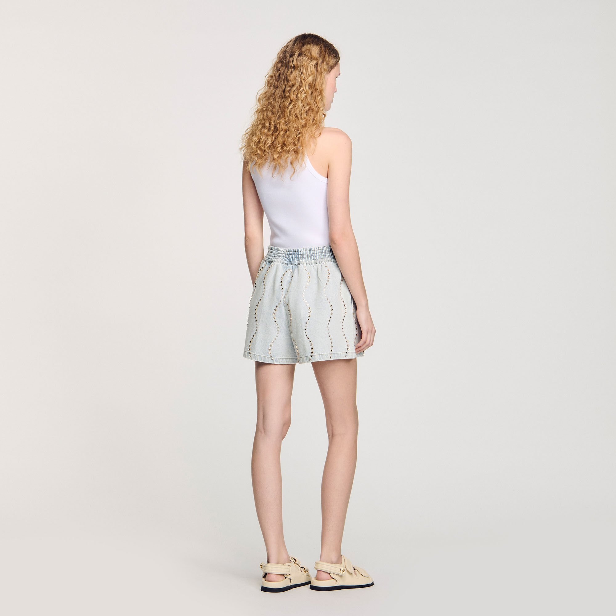 BEADED AND RHINESTONE DENIM SHORTS - 5