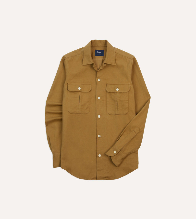 Sand Brushed Cotton Twill Two-Pocket Camp Collar Work Shirt 1