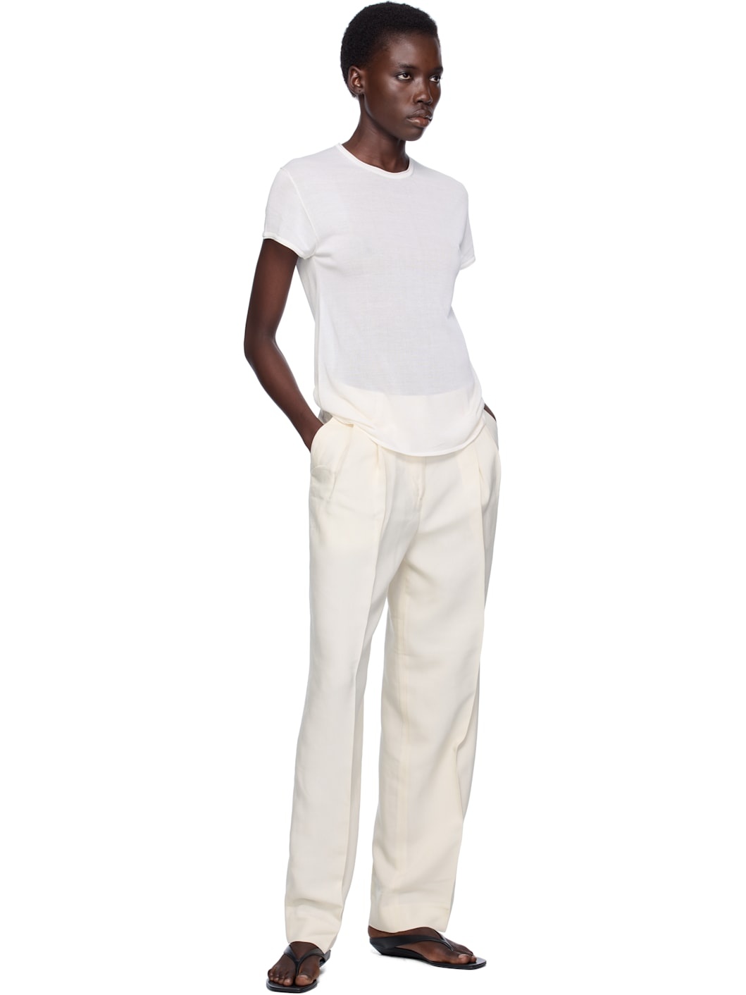 Beige Double-Pleat Fluid Trousers - 4