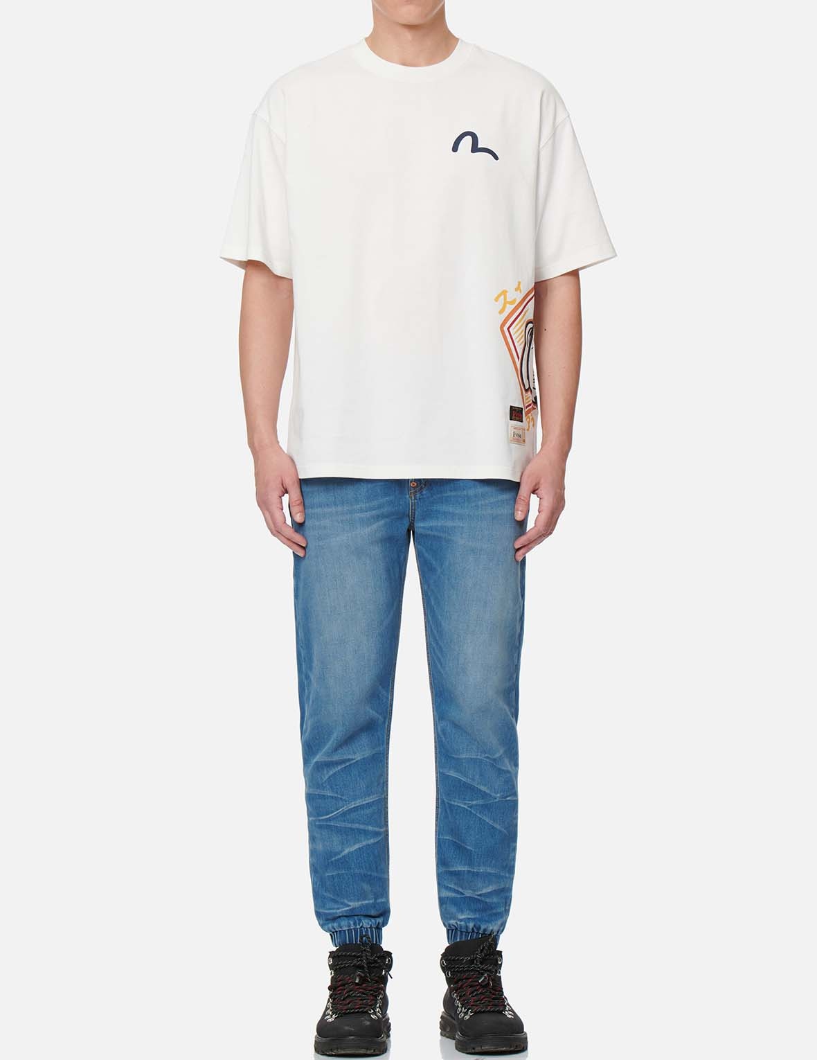 GODHEAD AND LOGO EMBROIDERY DAICOCK INSERT DENIM JOGGER PANTS - 6