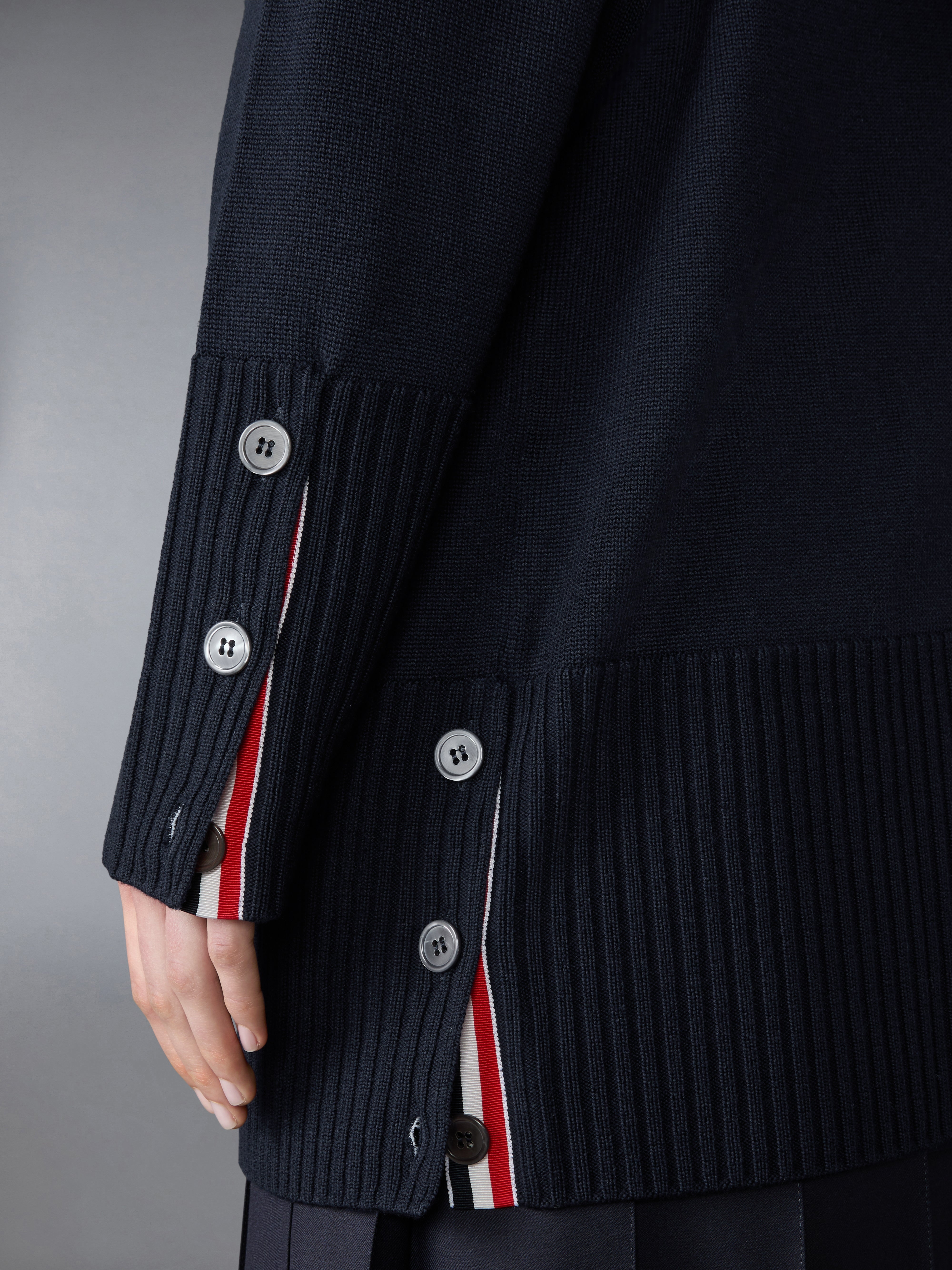 FINE MERINO WOOL 4-BAR EXAGGERATED FIT CARDIGAN - 6