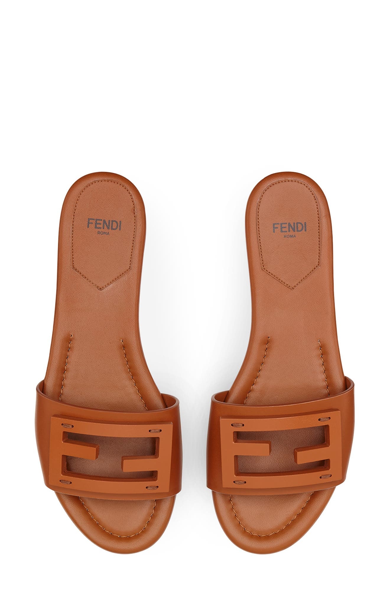 Fendi Signature Logo Slide Sandal in Brown at Nordstrom - 3