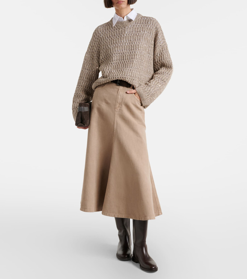 Brunello Cucinelli Cotton and linen denim midi skirt outlook
