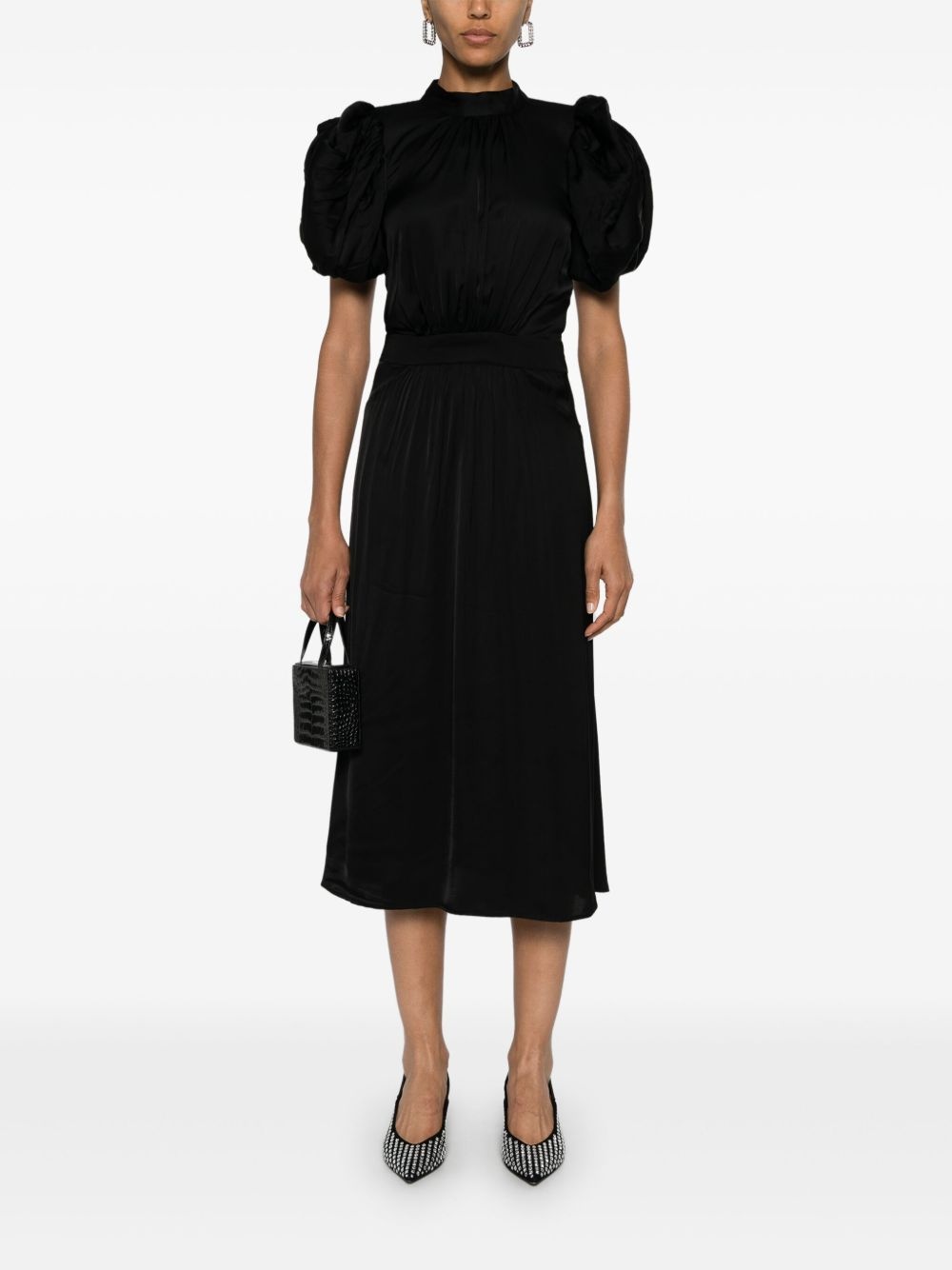 puff-sleeve  sequin embellished midi dress - 2