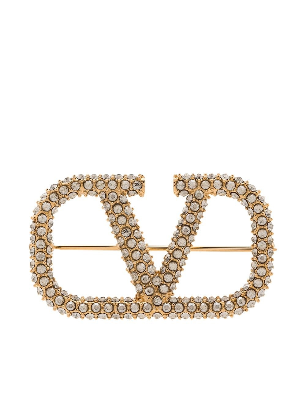 crystal-embellished VLogo brooch - 1