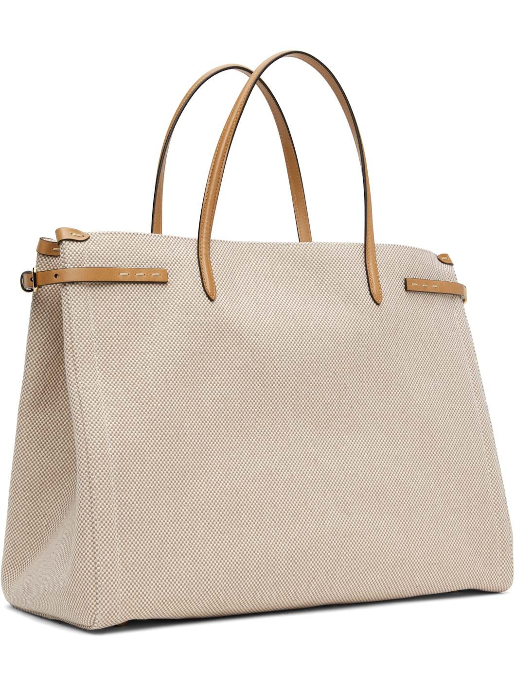 Off-White & Brown Antibes Large Canvas Shopping Tote - 3