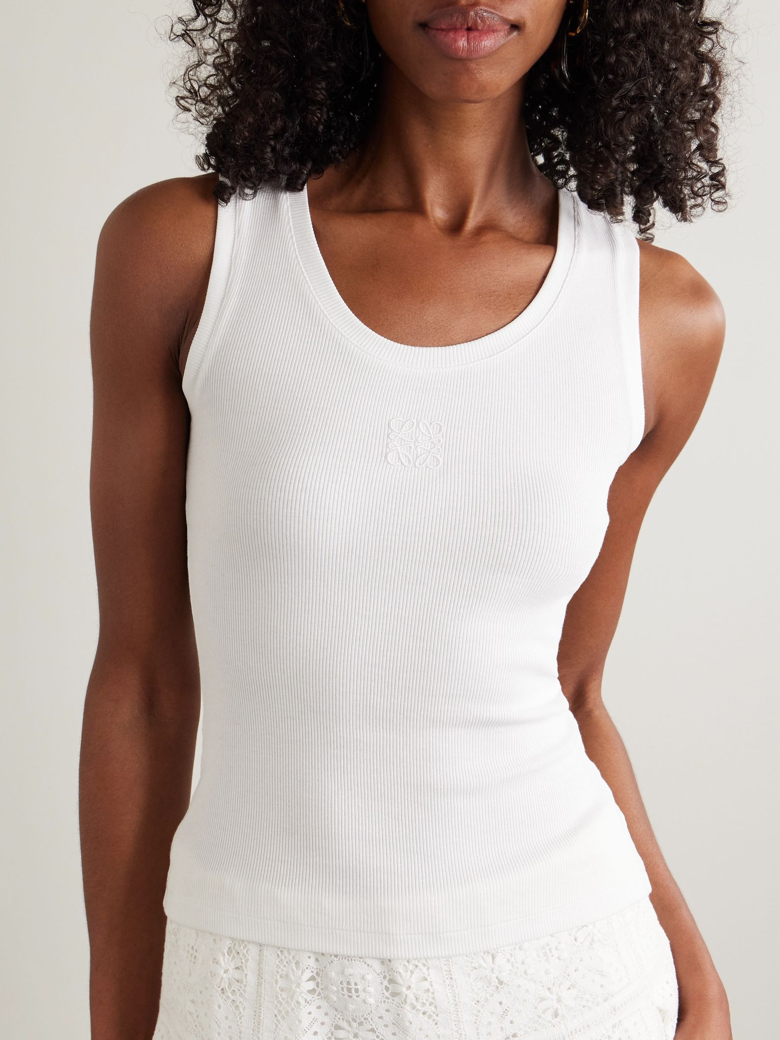+ Paula's Ibiza cutout corded lace-trimmed ribbed stretch cotton-jersey tank White - 3