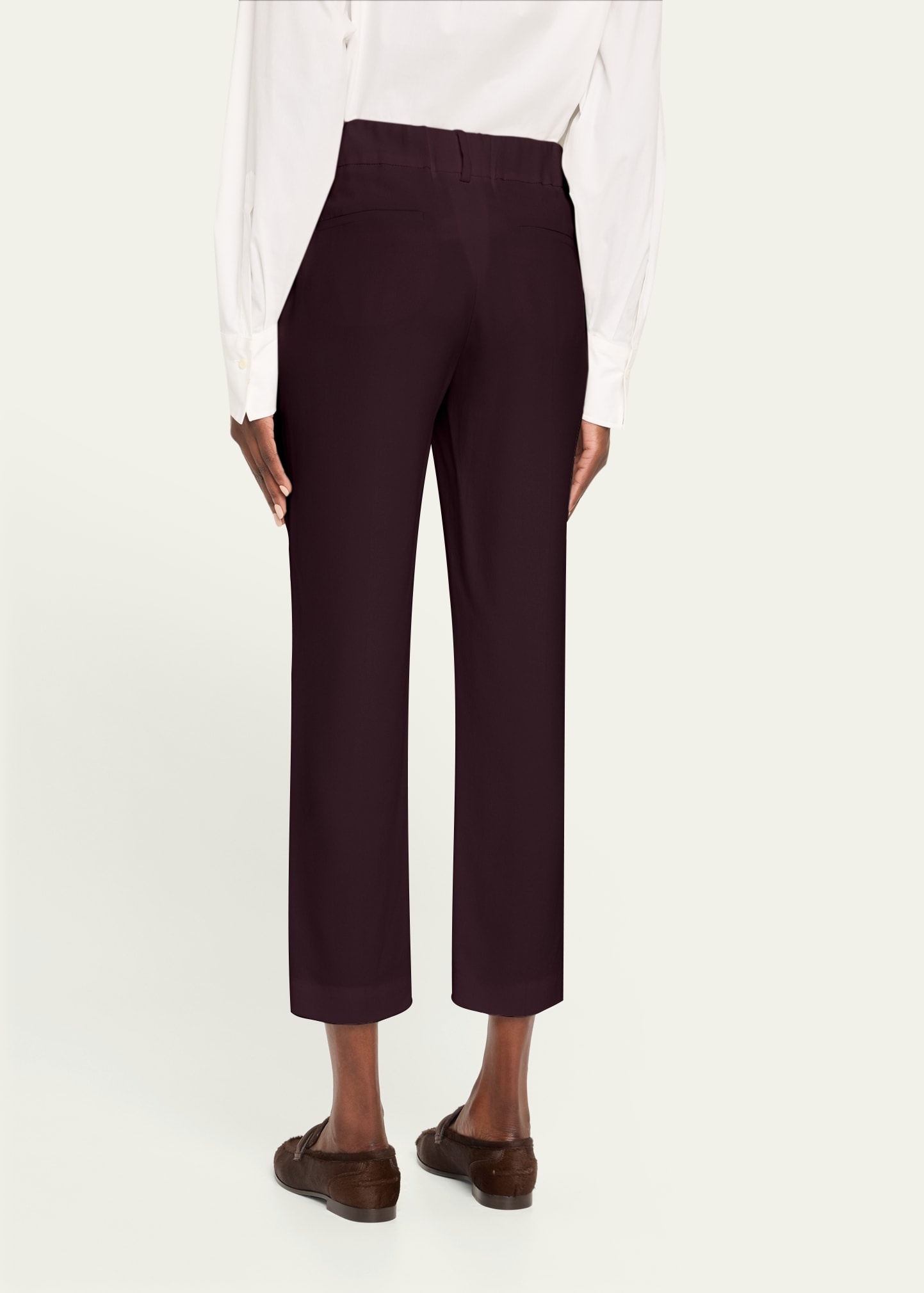Silk Crepe Cady Tailored Straight-Leg Pull-On Pants - 3