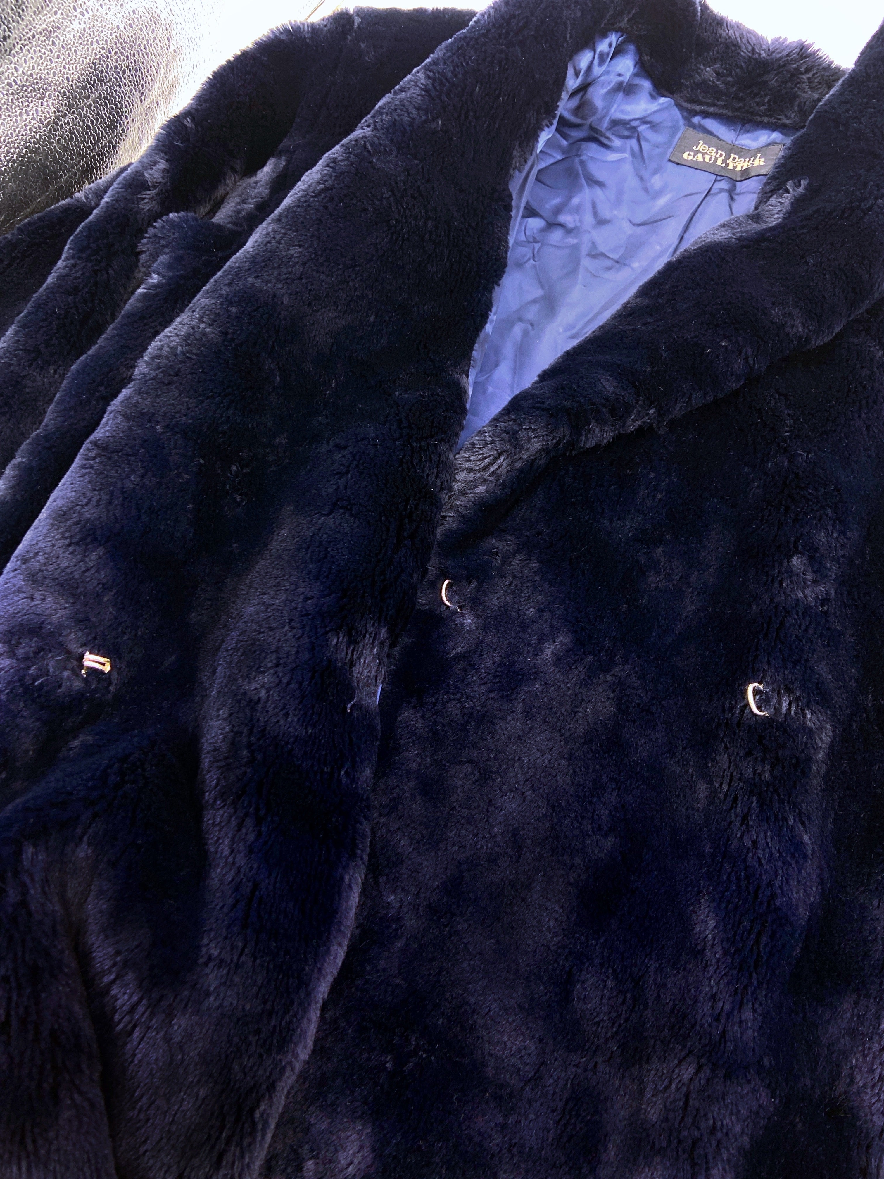 Jean Paul Gaultier 80s Lightening Blue Faux Fur Coat - 11