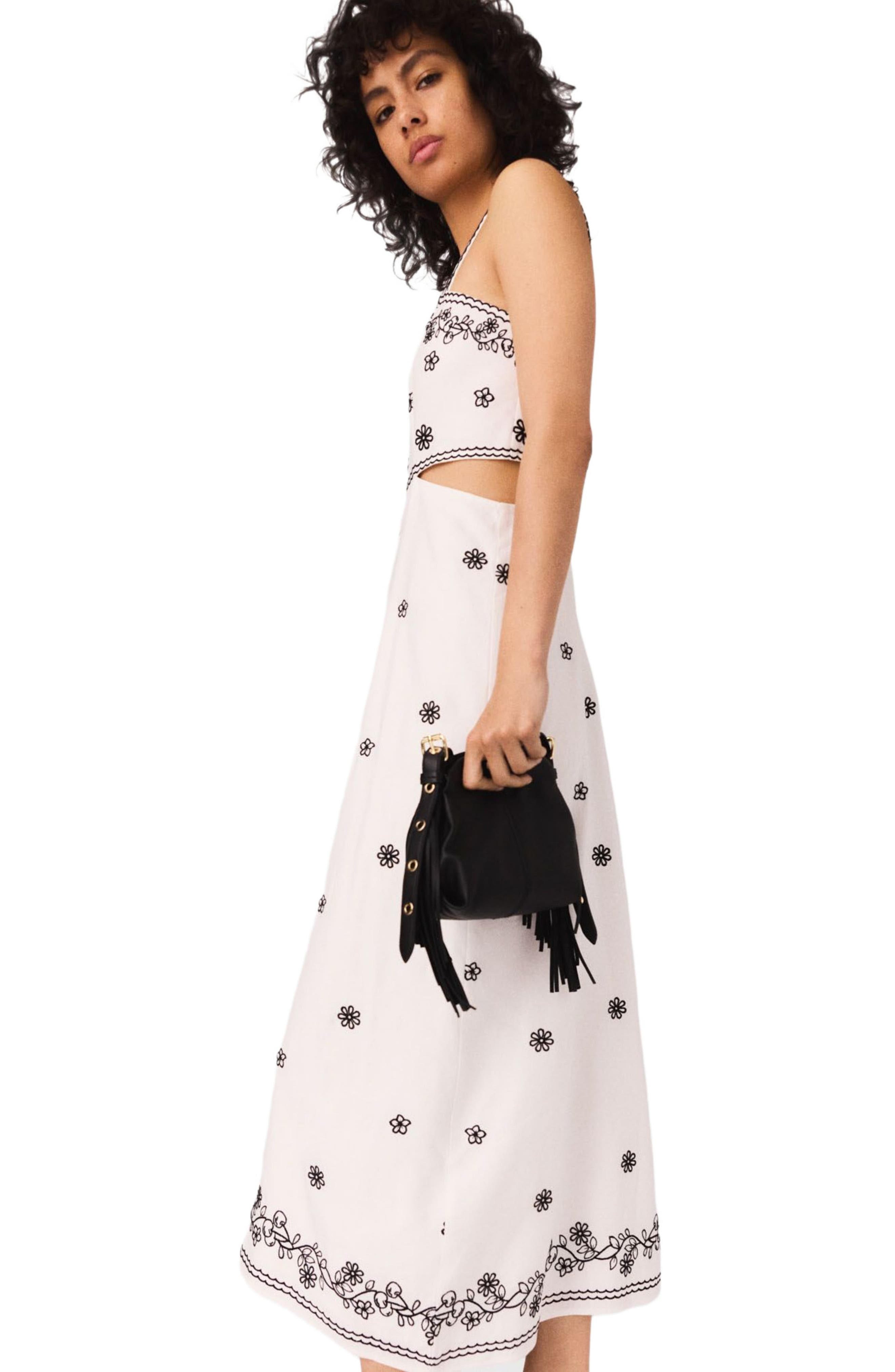 maje Embroidered cut-out maxi dress in Ecru /Black at Nordstrom - 2
