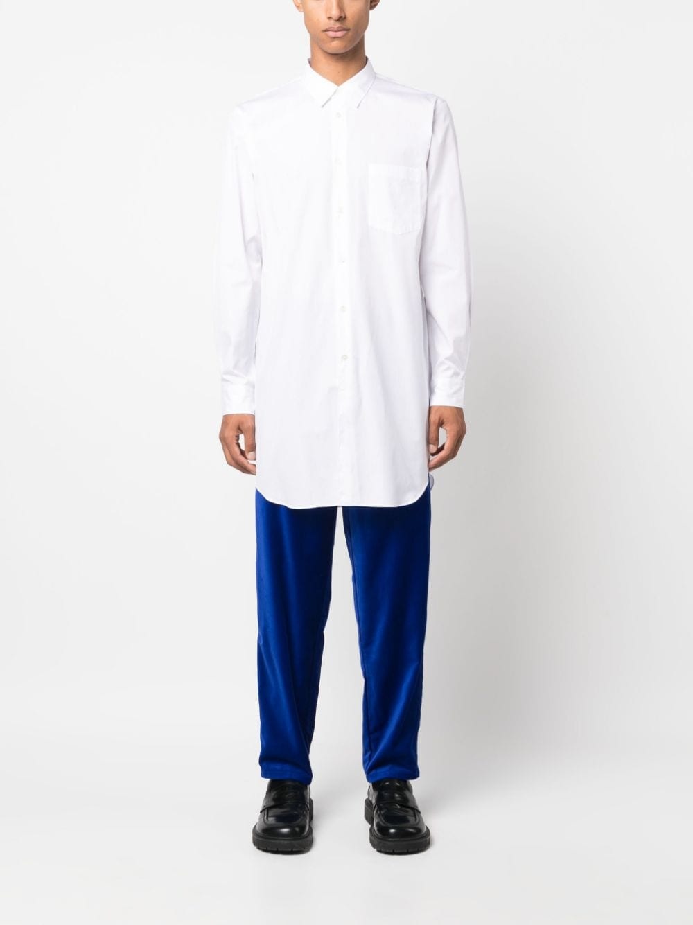 pointed-collar long-length cotton shirt - 2