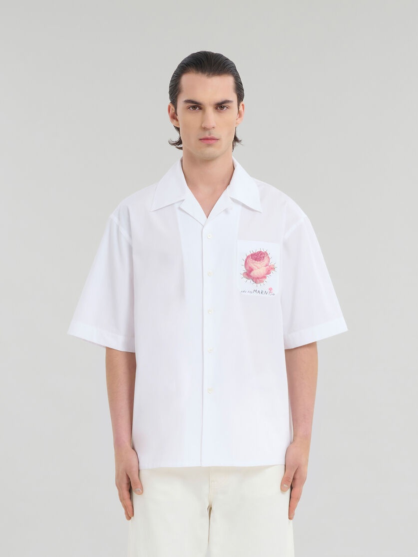 Marni WHITE BIO POPLIN BOWLING SHIRT WITH FLOWER PATCH Marni WHITE BIO POPLIN BOWLING SHIRT WITH FLOWER PATCH