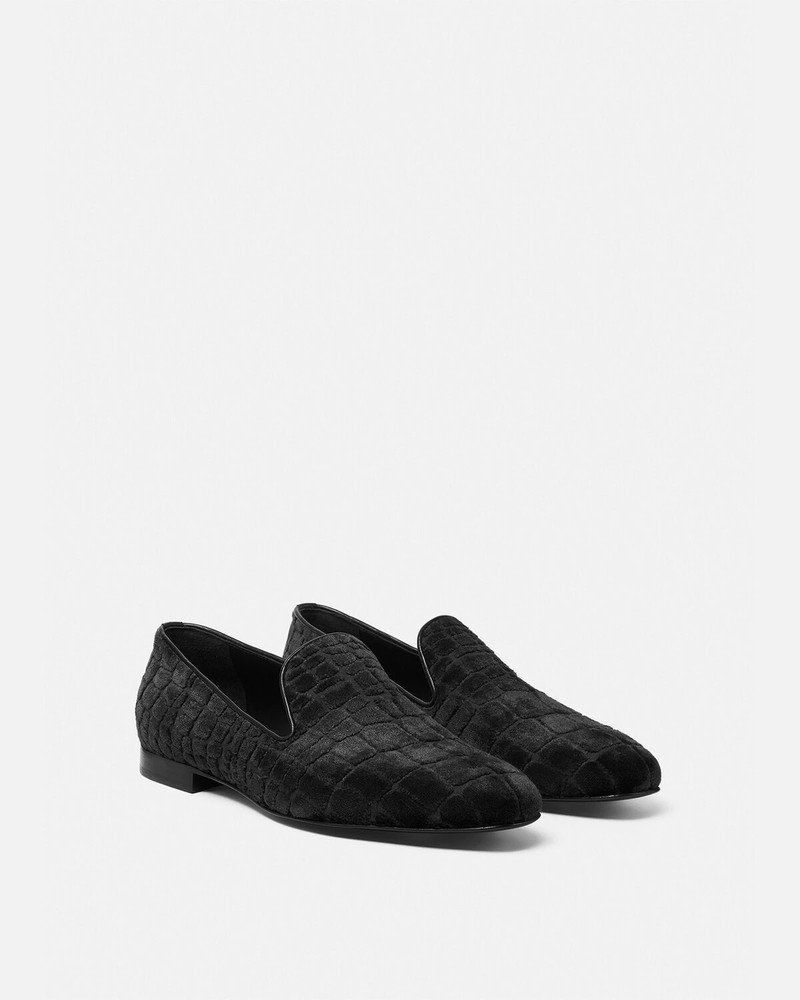 VERSACE Croc-Effect Velvet Devoré Slippers outlook
