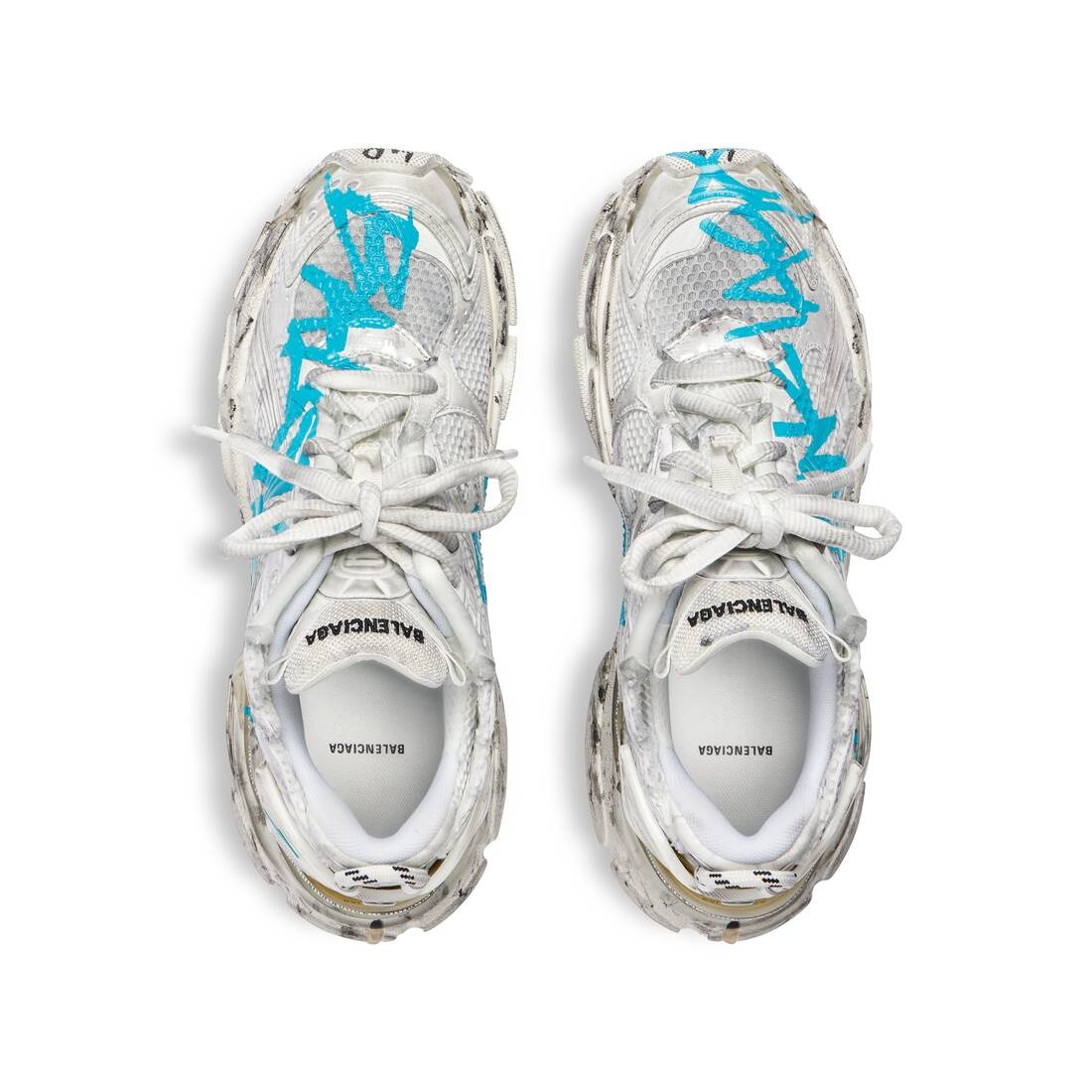Men's Runner Graffiti Sneaker in White/blue - 6