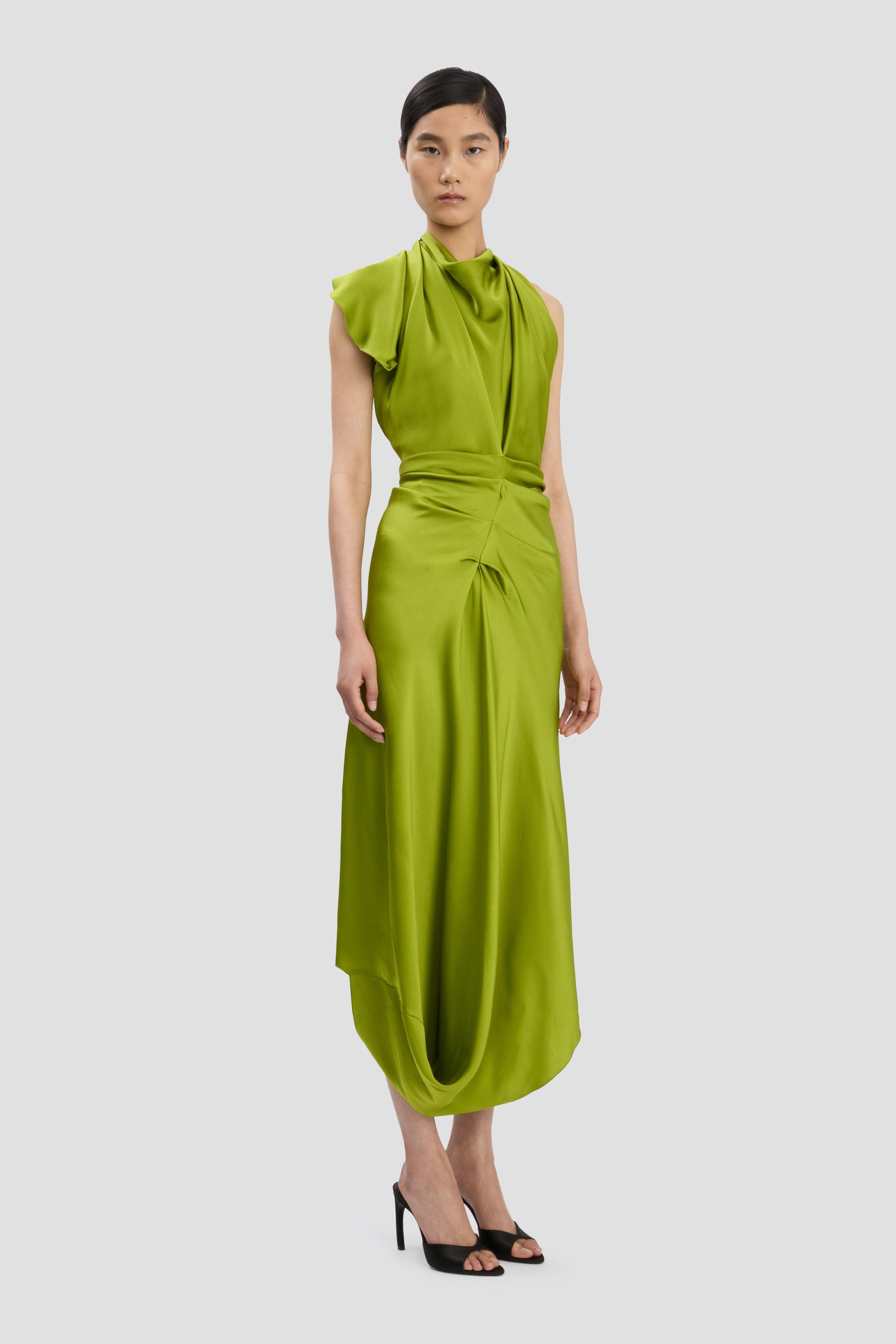Backless Scarf Detail Midi Dress In Parakeet - 3