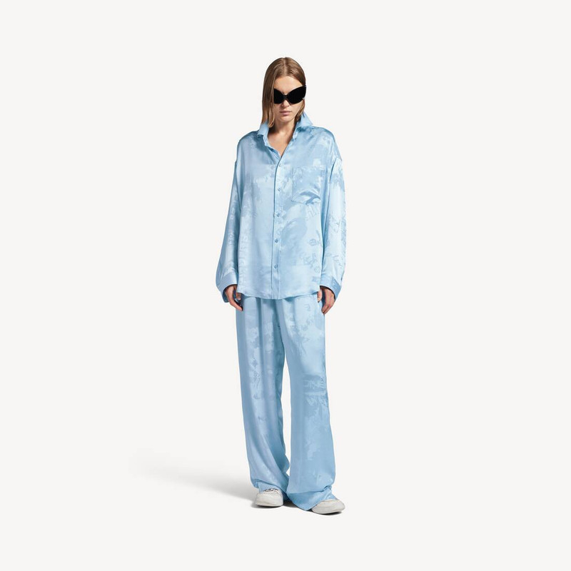 BALENCIAGA Women's Washed Crayon Allover Long Sleeve Cocoon Shirt in Baby Blue outlook