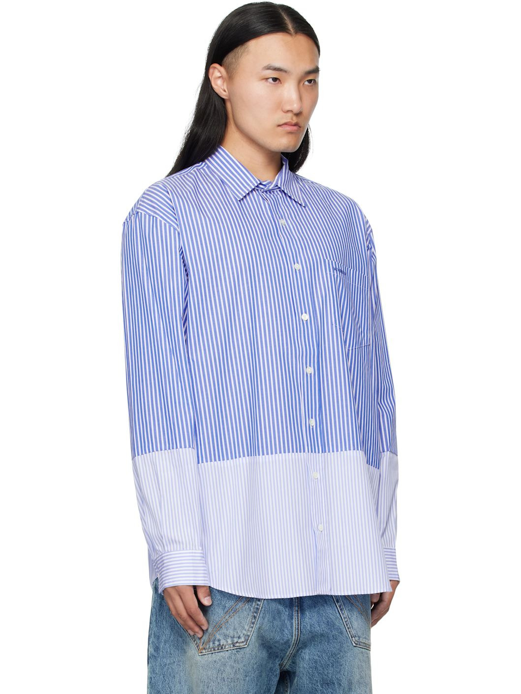 White & Blue Splitted Shirt - 2