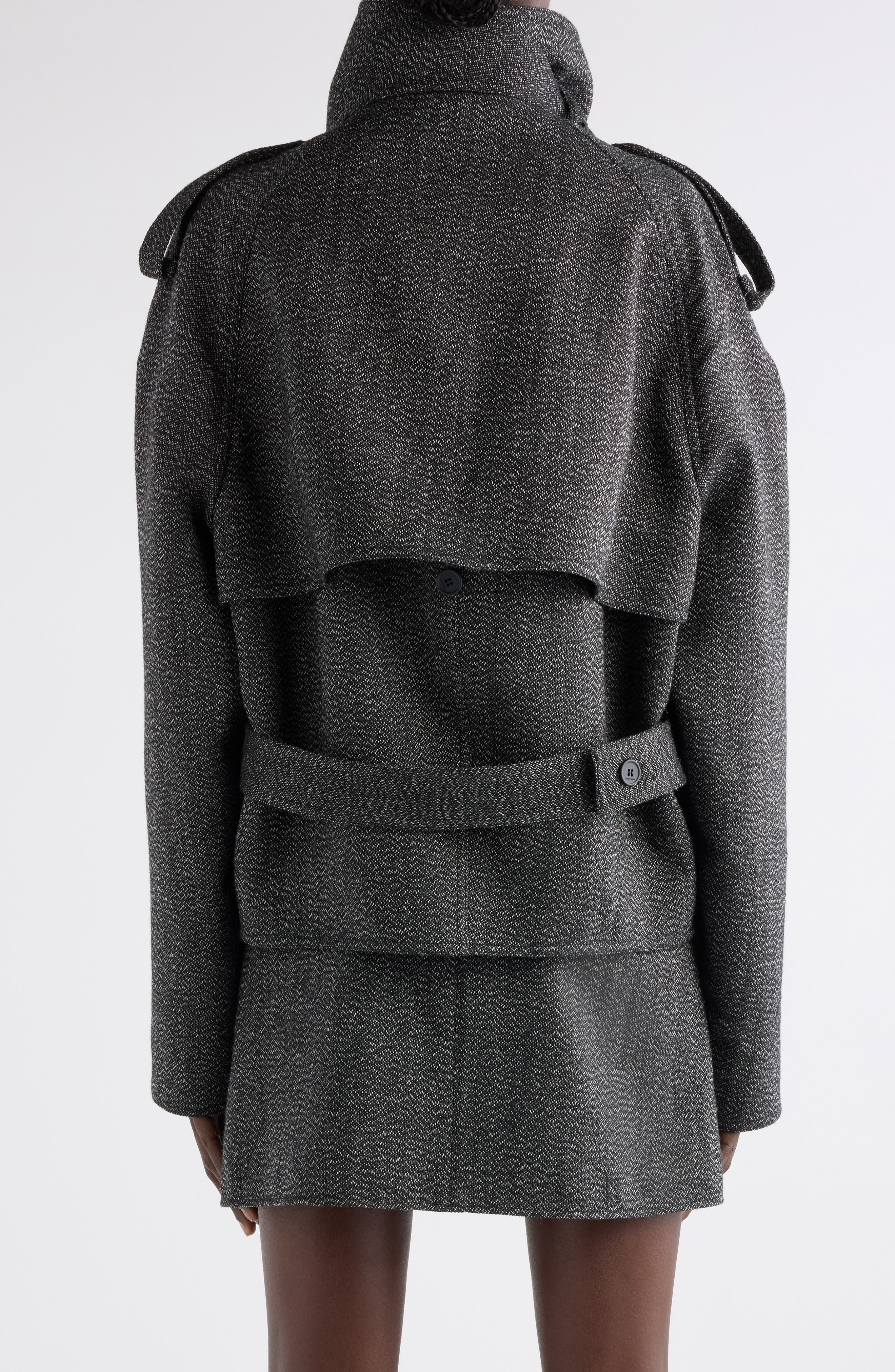 Courrèges Oblique Caviar Wool Coat in Black/Heritage White at Nordstrom - 4
