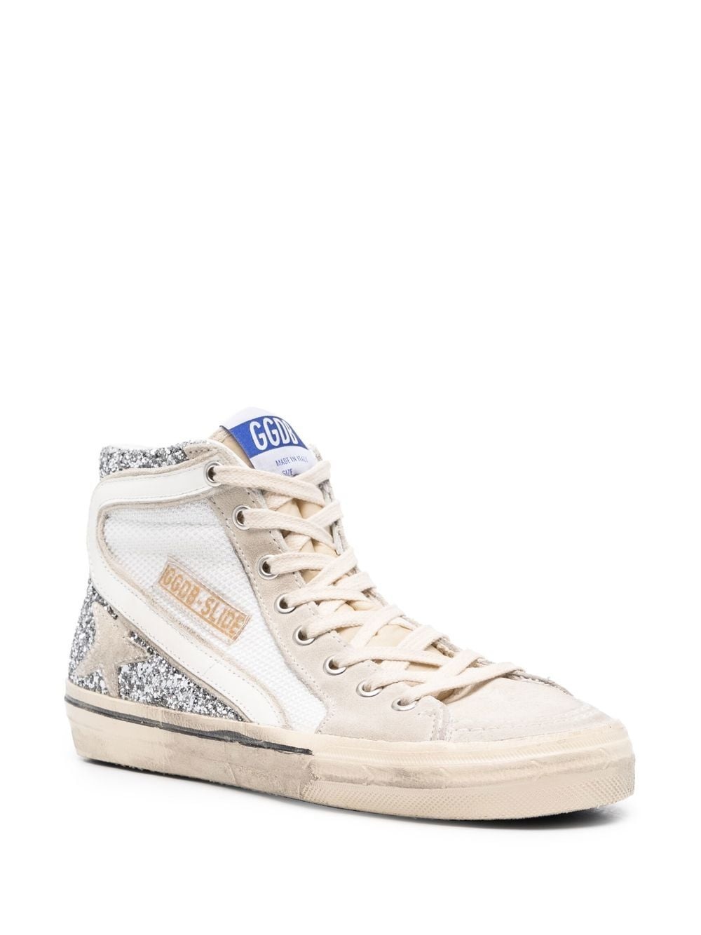 glitter-detail leather high-top sneakers - 2