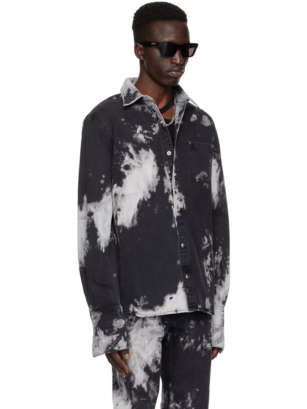 Black Tie-Dye Denim Shirt - 2